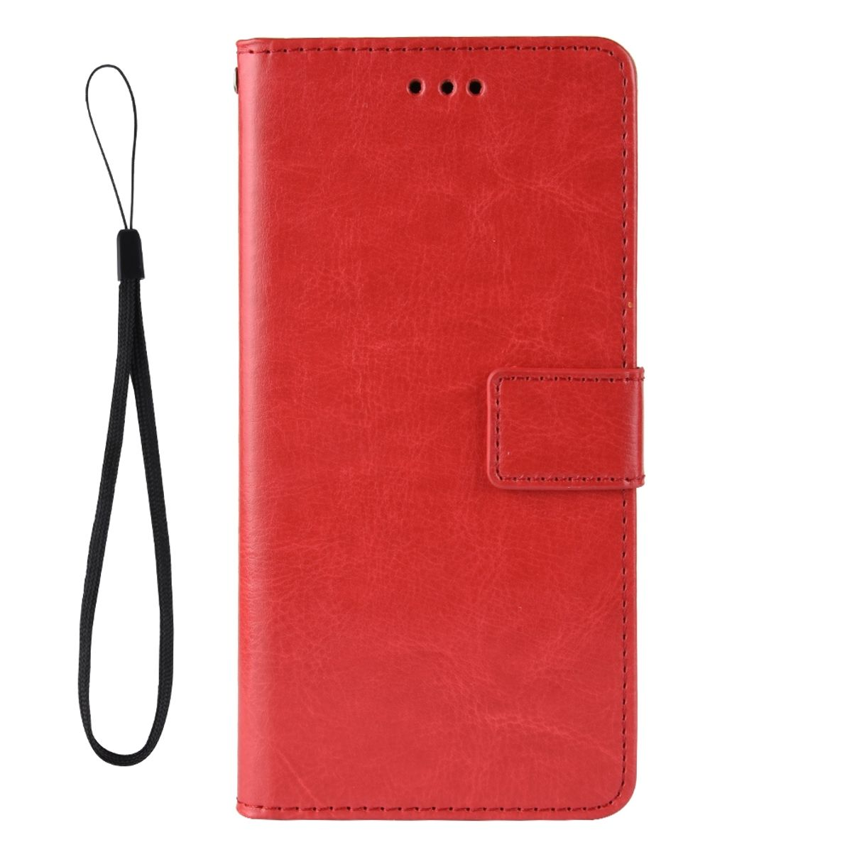 Rote Handyhülle mit Handschlaufe, geschlossen. Schlichtes Design.