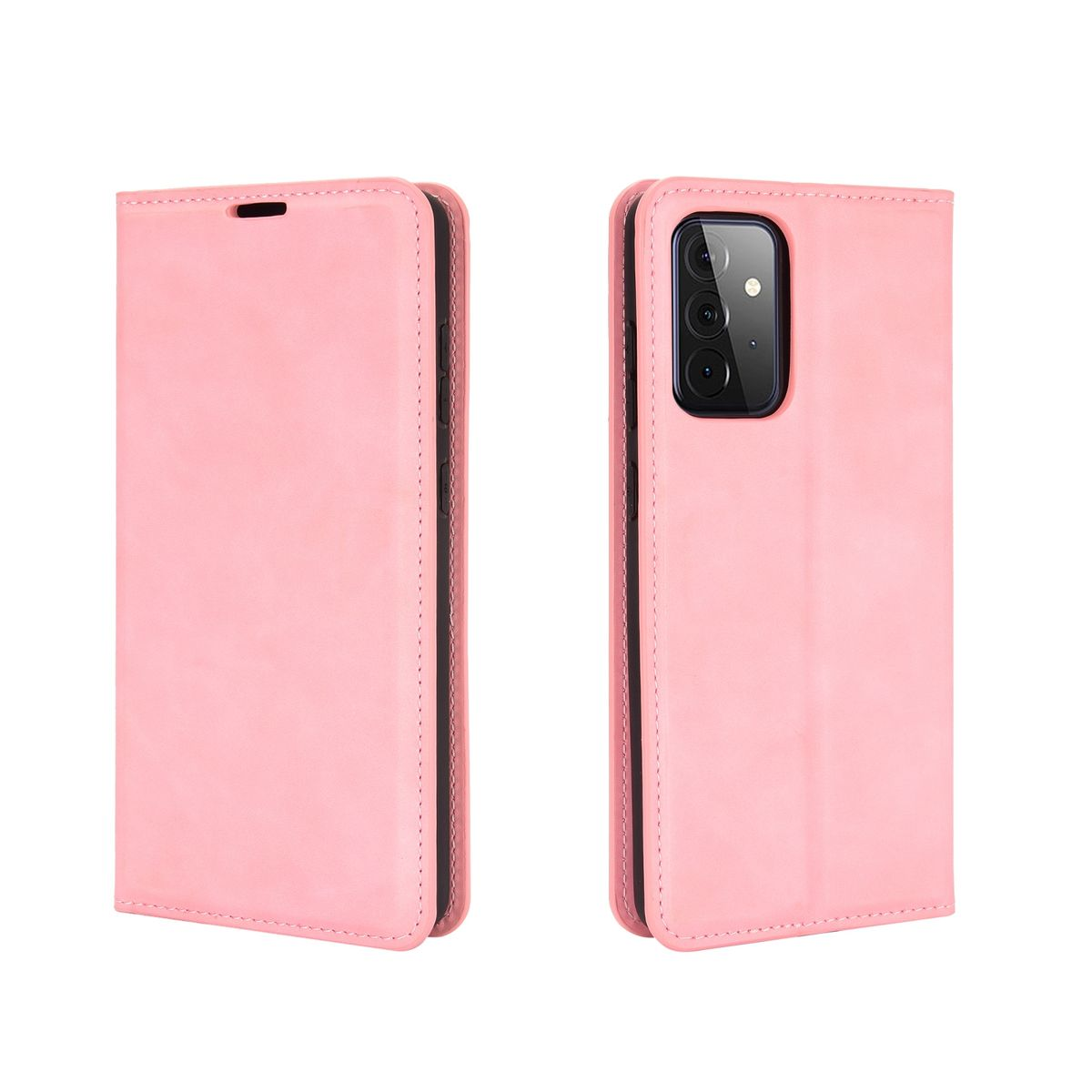 Rosa Handyhülle, geschlossen und geöffnet, für ein Smartphone.