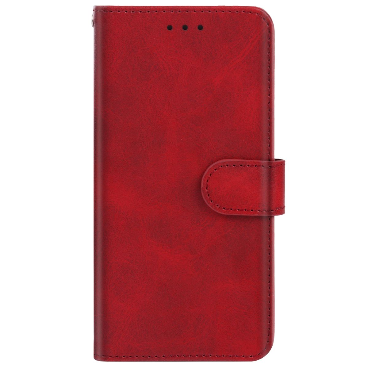 Rote Leder-Handyhülle mit Knopfverschluss.