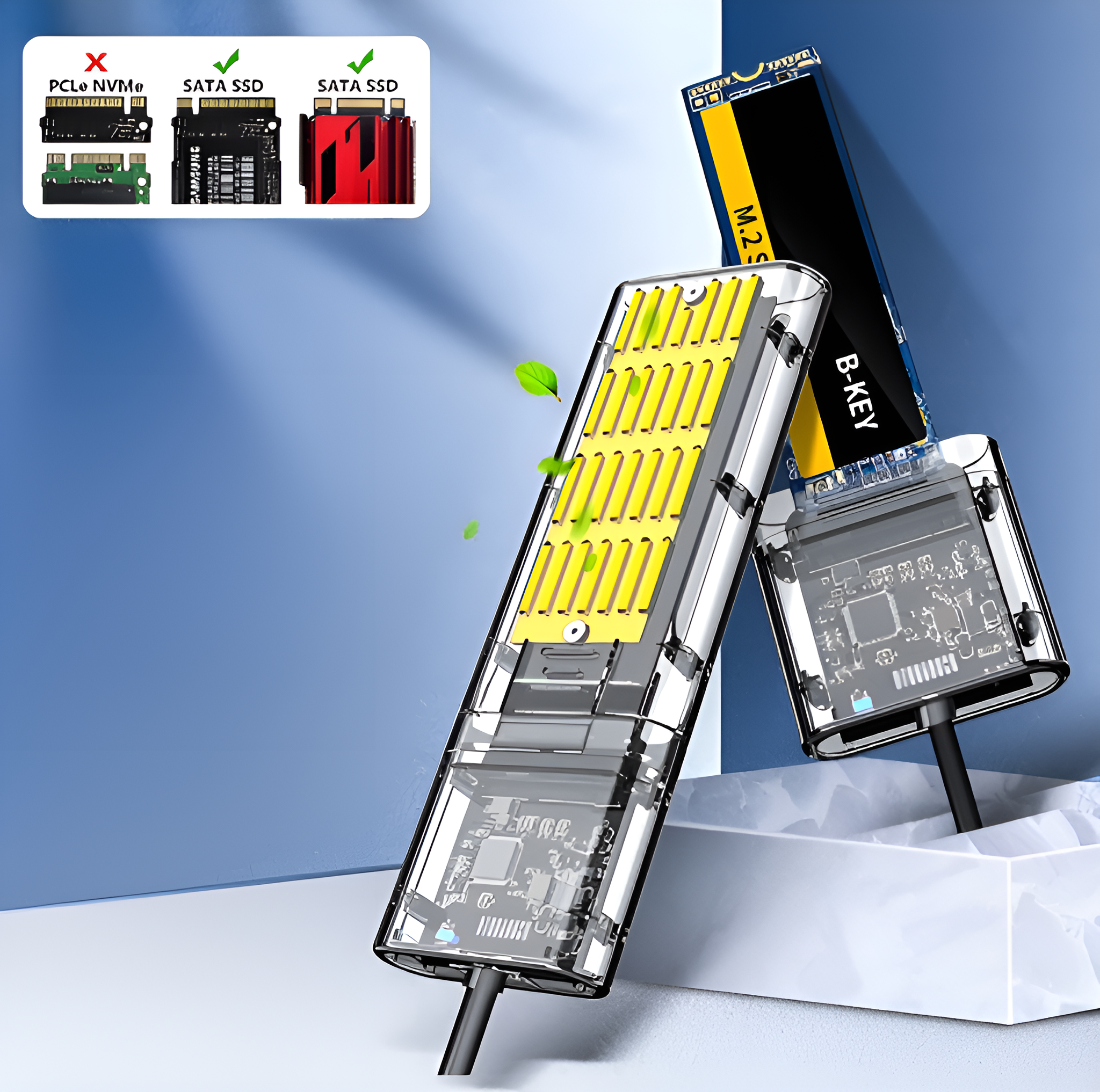 Zwei transparente Gehäuse mit elektronischen Bauteilen. Ein Gehäuse ist offen, das andere geschlossen.