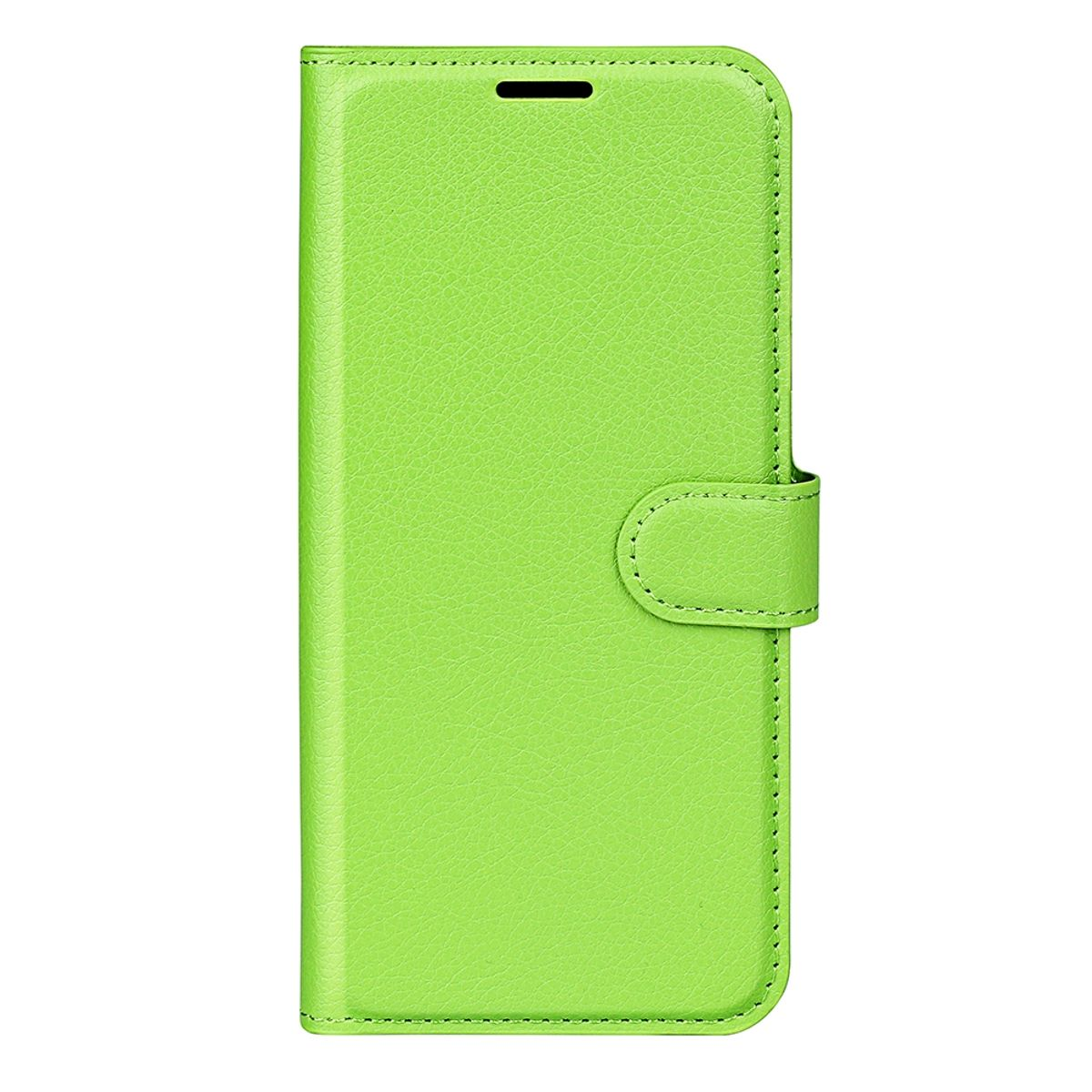 Hellgrüne Handyhülle mit Knopf und Nähten.