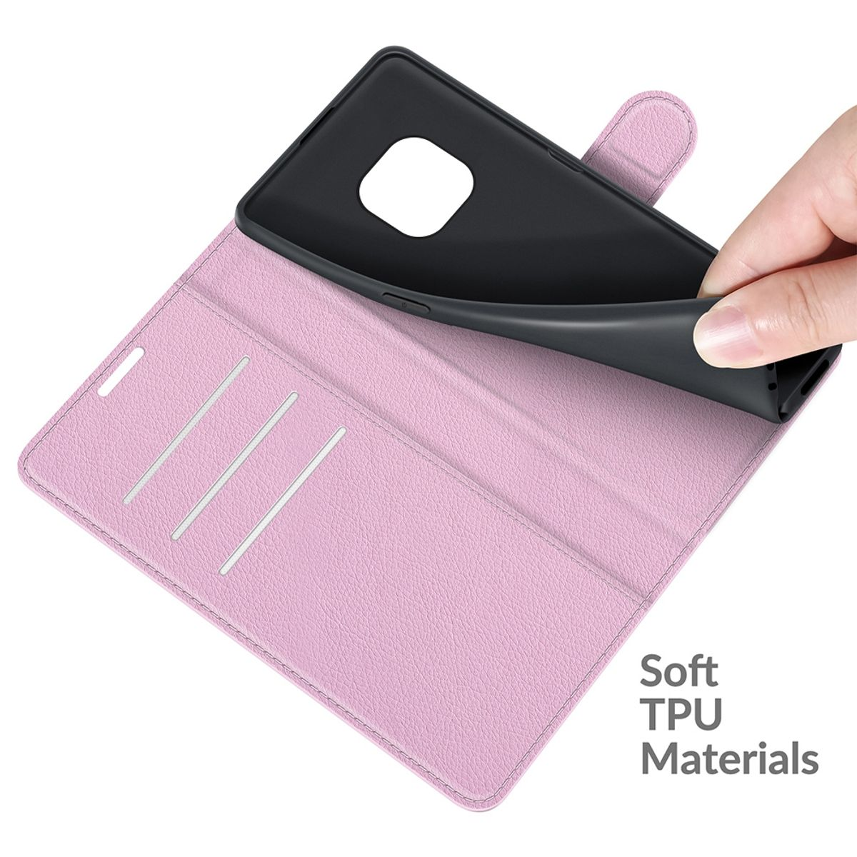 Rosa Handyhülle mit entferntem Telefon. Weiche TPU-Materialien. Weißer Hintergrund.