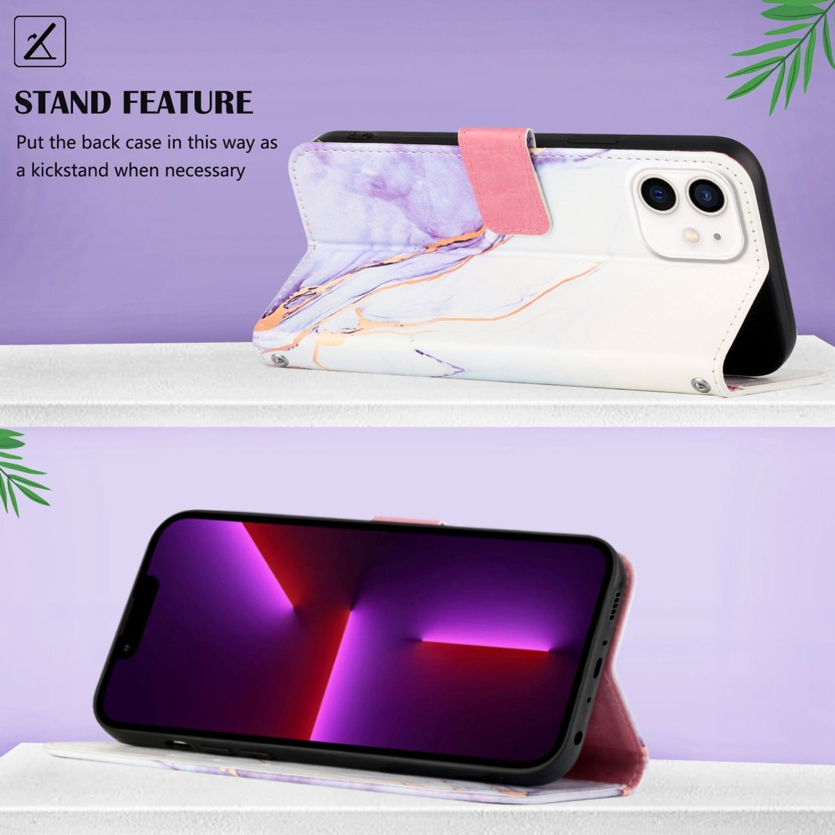 Eine Handyhülle mit Marmordesign. Das Telefon im Inneren wird als Ständer verwendet.