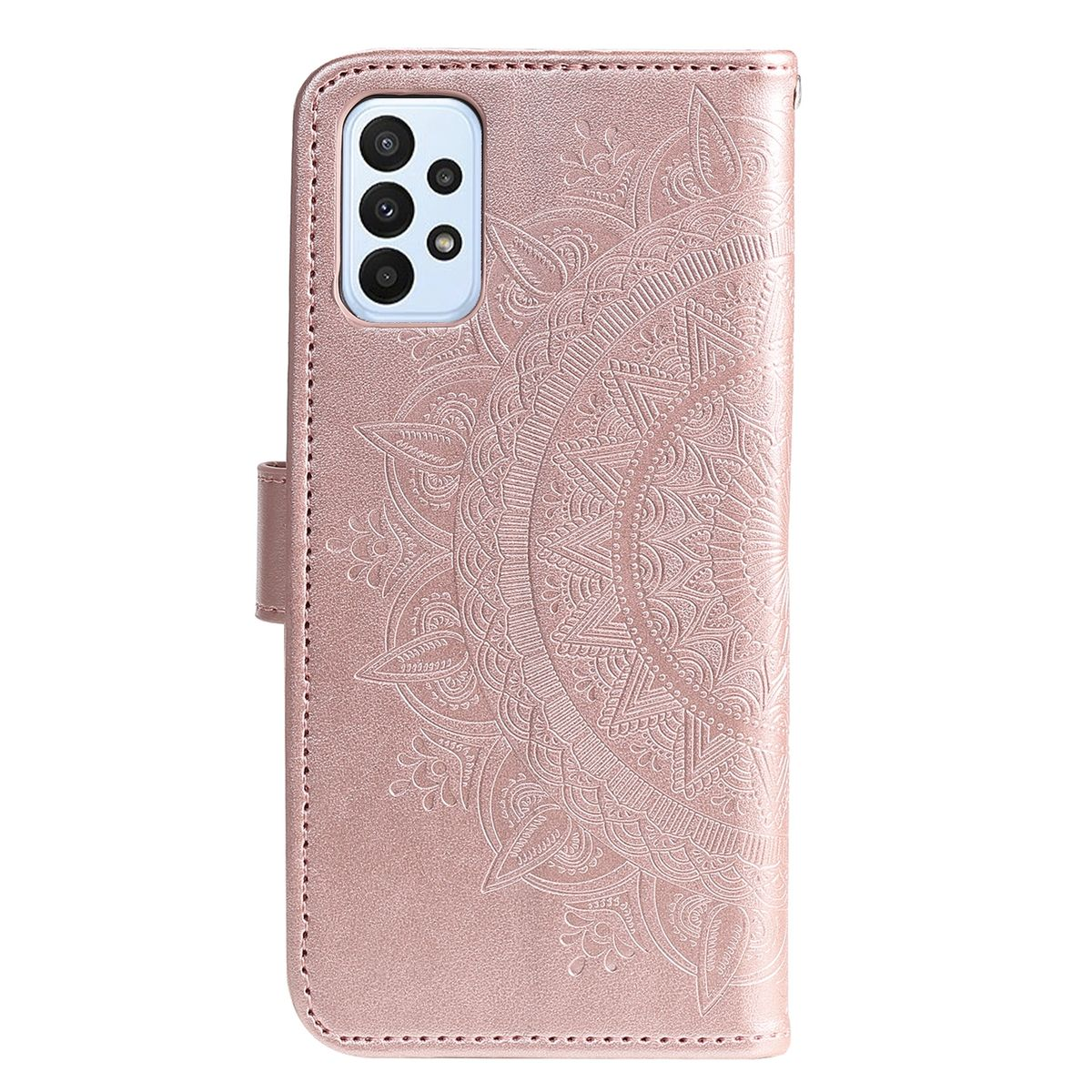 Rosa Handyhülle, geschlossen, mit Mandala-Design.