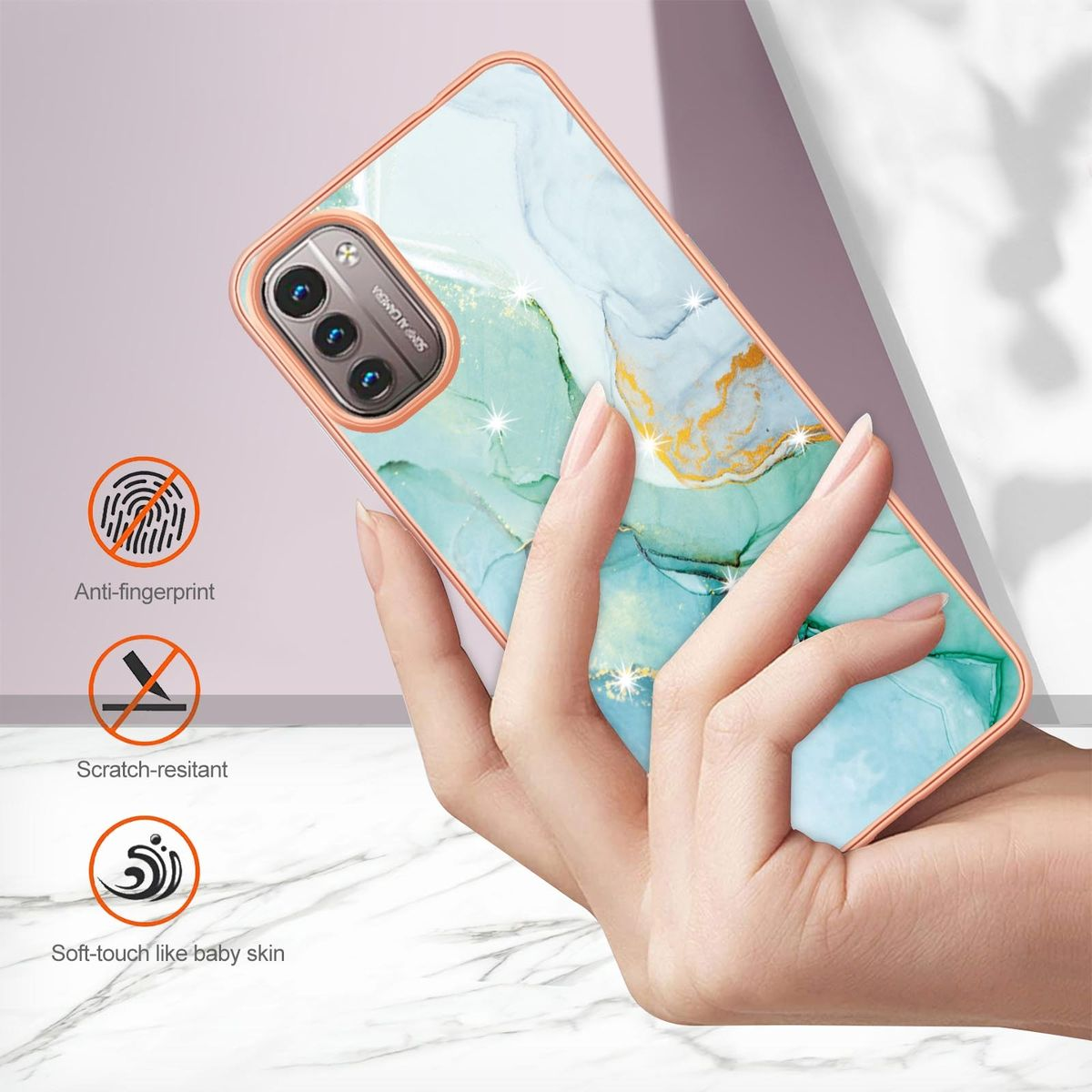 Handyhülle mit Marmordesign. Anti-Fingerprint, kratzfest und Soft-Touch-Eigenschaften.