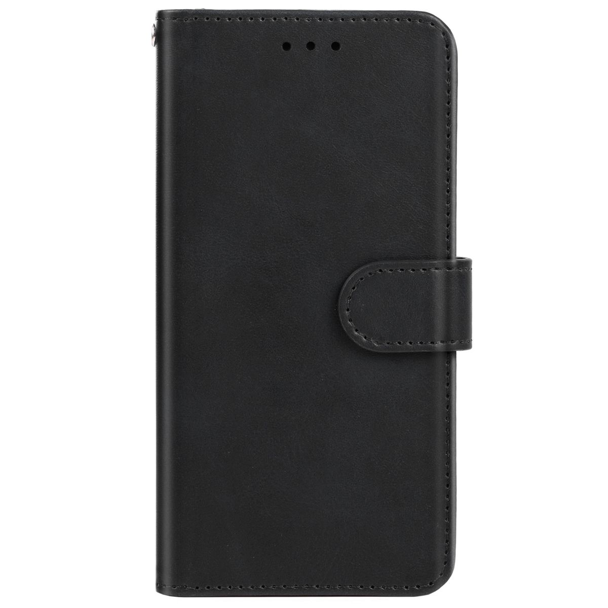 Eine geschlossene, schwarze Handyhülle mit schlichtem Design und Magnetverschluss.
