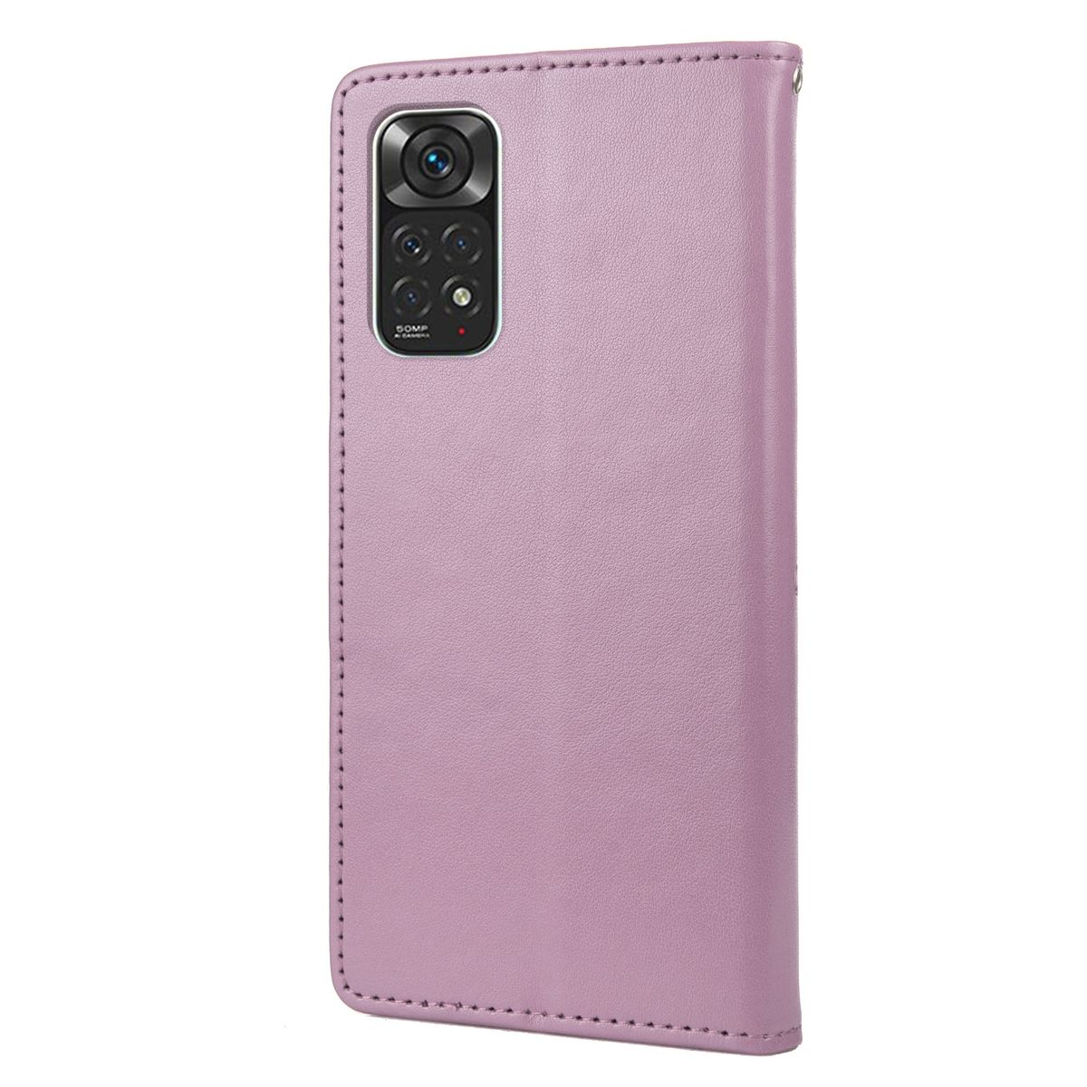 Rosa Handyhülle mit einem Telefon darin, Telefonkamera ist sichtbar.