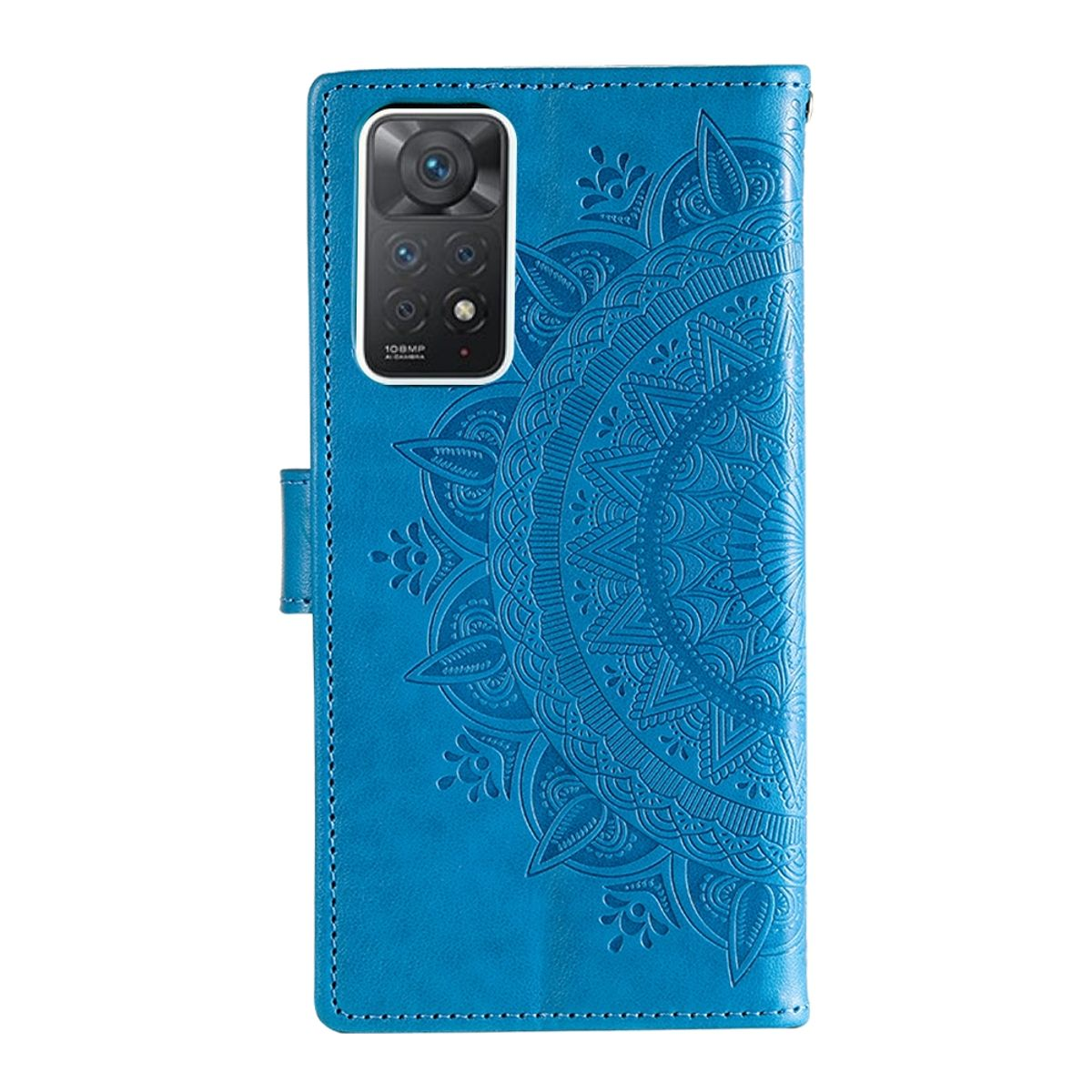 Blaue Handyhülle mit Mandala-Design. Kamera ist sichtbar.