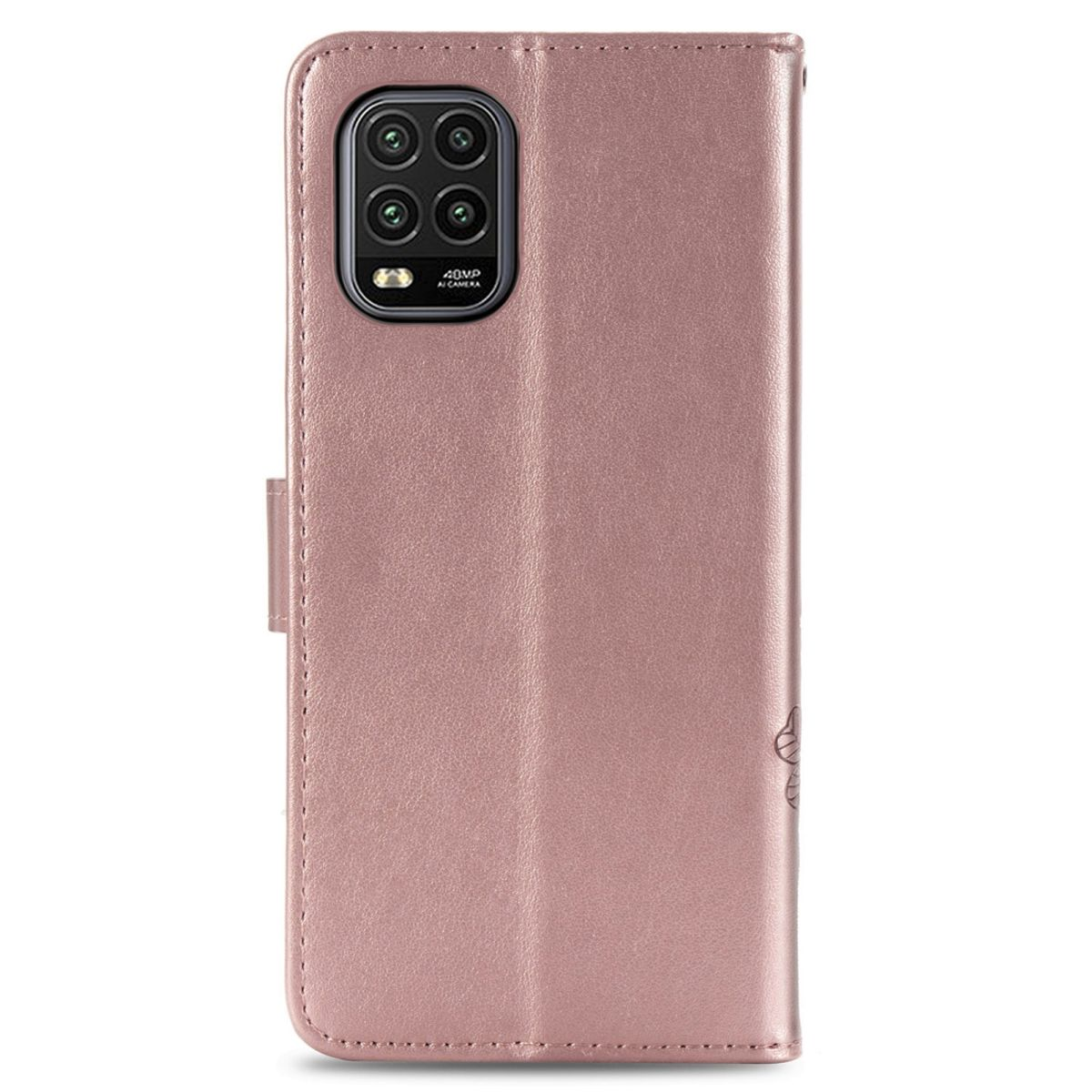 Eine rosa Handyhülle ist geschlossen. Die Hülle hat einen Kameraausschnitt und einen Magnetverschluss.