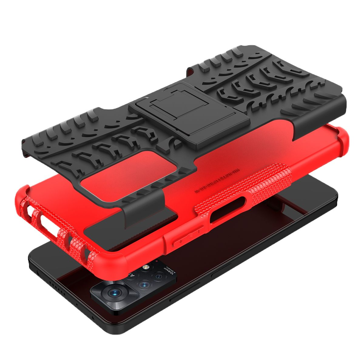 Handyhülle in Schichten: schwarz, rot und schwarz. Schwarze Schichten haben strukturiertes Design.