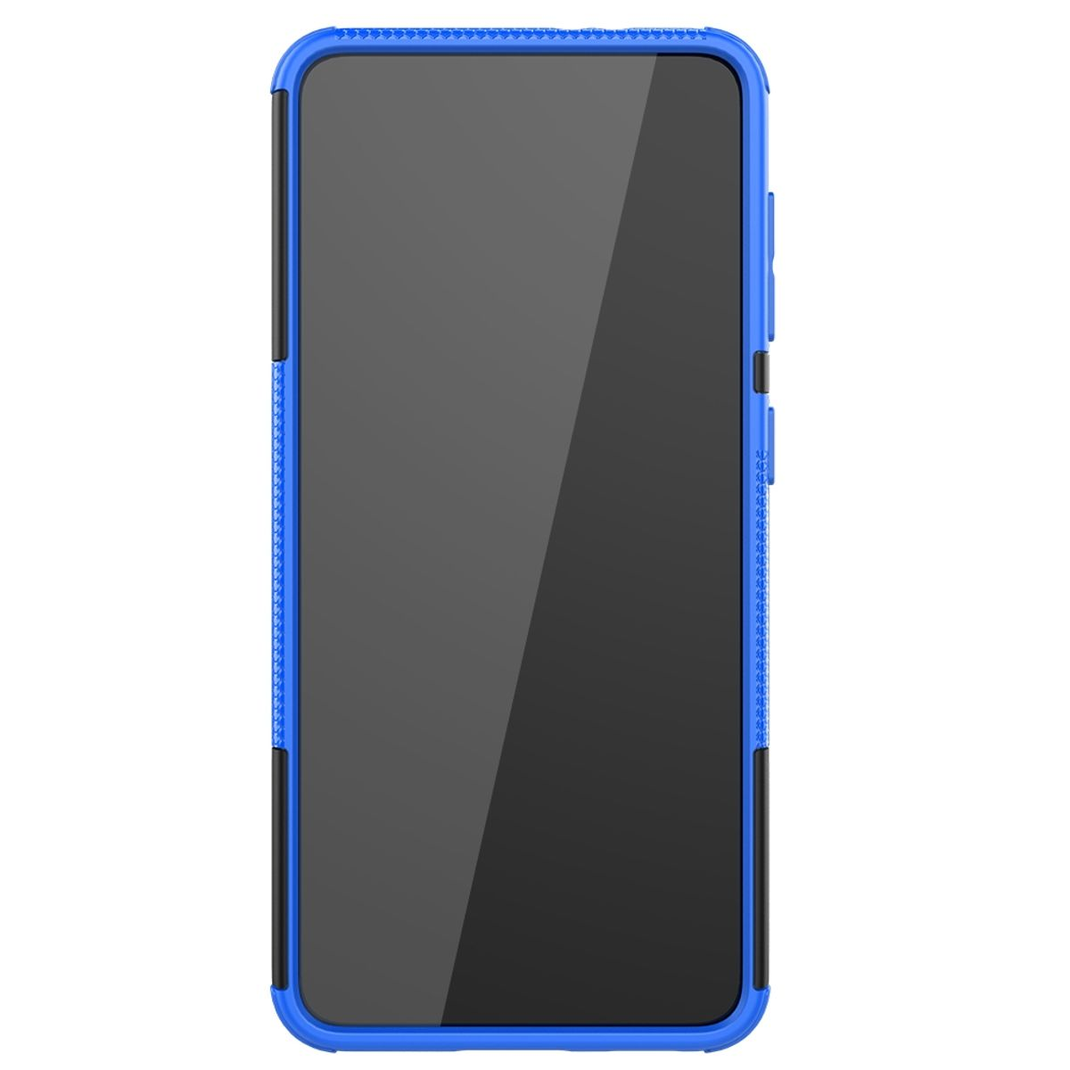 Blaue Handyhülle mit schwarzem Bildschirm.