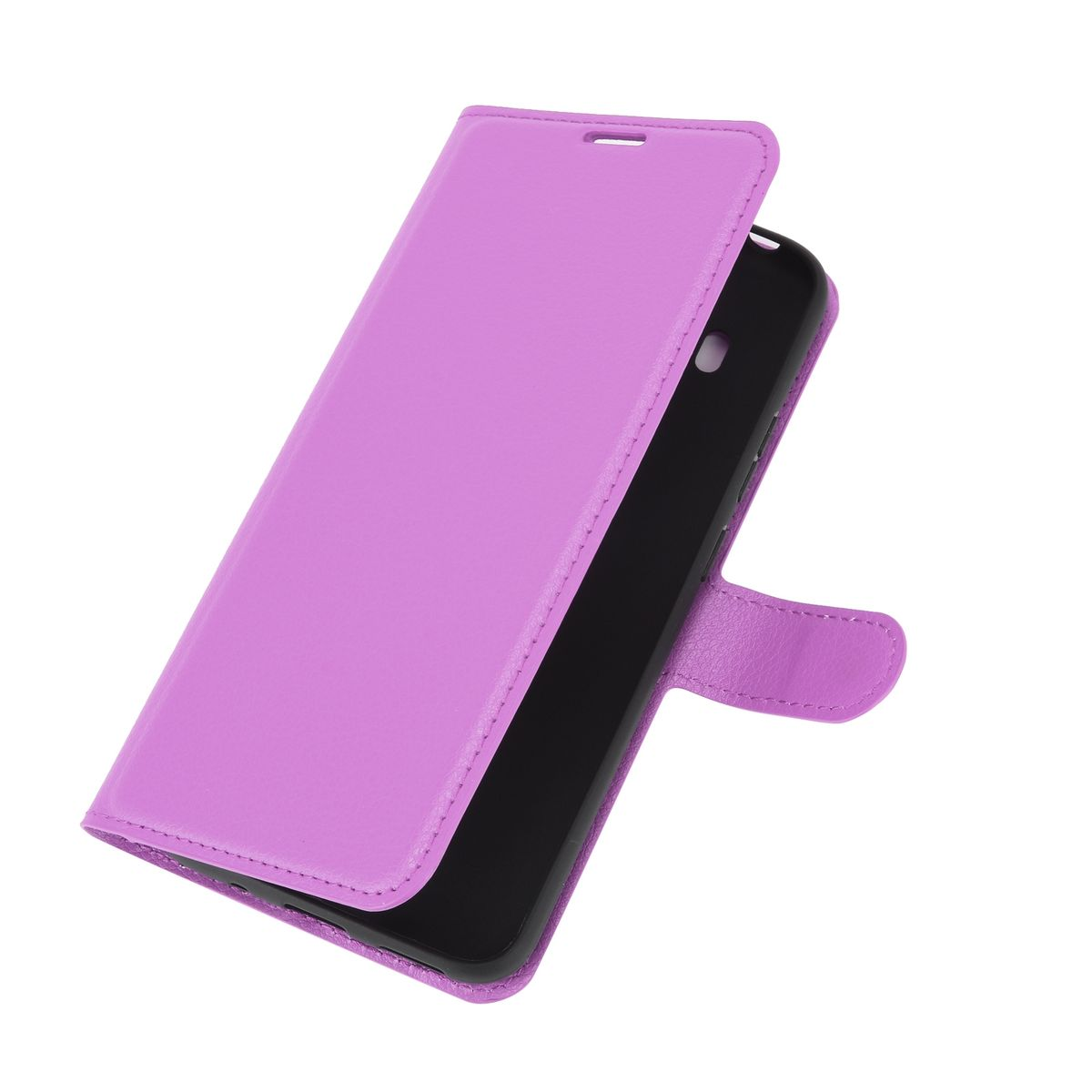 Lila Handyhülle, offen, zeigt das schwarze Telefoninnere. Weißer Hintergrund.