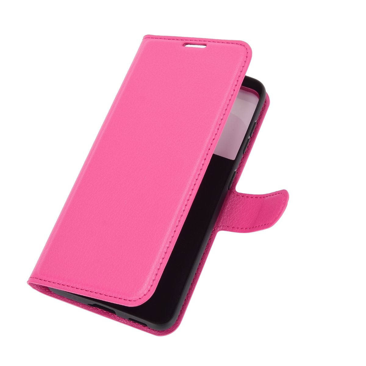 Rosa Handyhülle offen, mit einem Telefon darin.