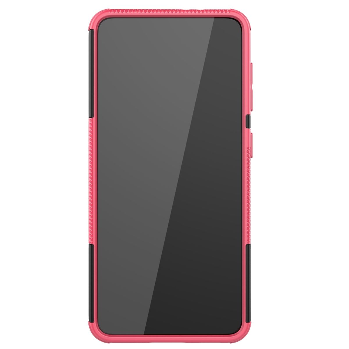 Ein Telefon mit rosa Hülle ist abgebildet. Der Bildschirm ist schwarz.