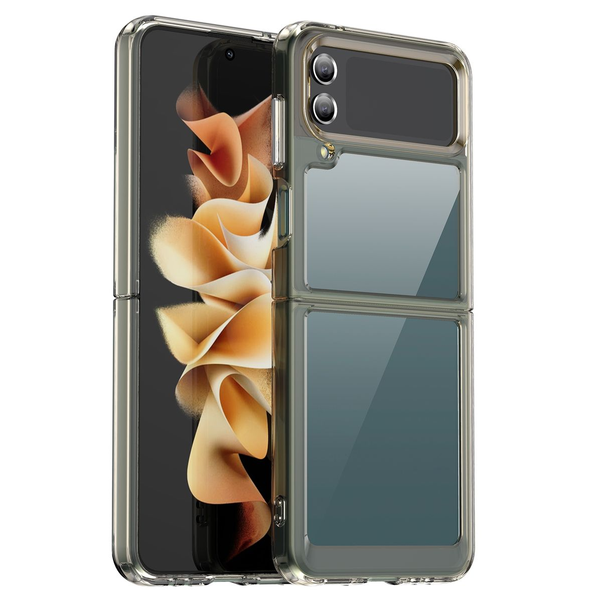 Transparente Handyhülle für ein faltbares Telefon, mit klarer Abdeckung.