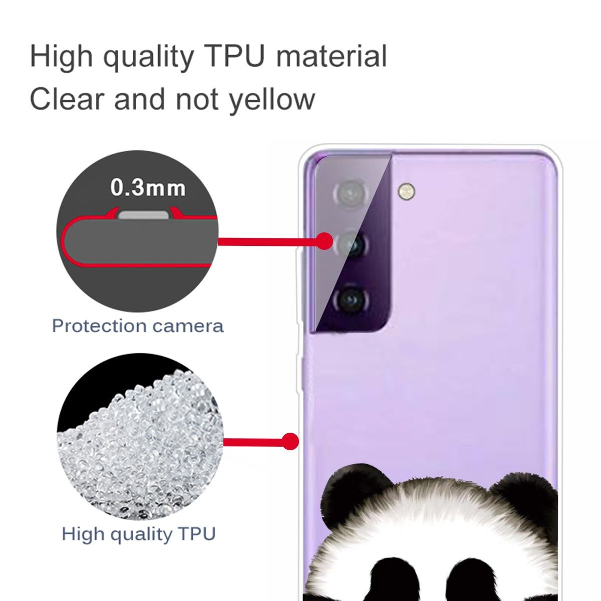 Lila Handyhülle. Panda-Design. Klares, hochwertiges TPU-Material.