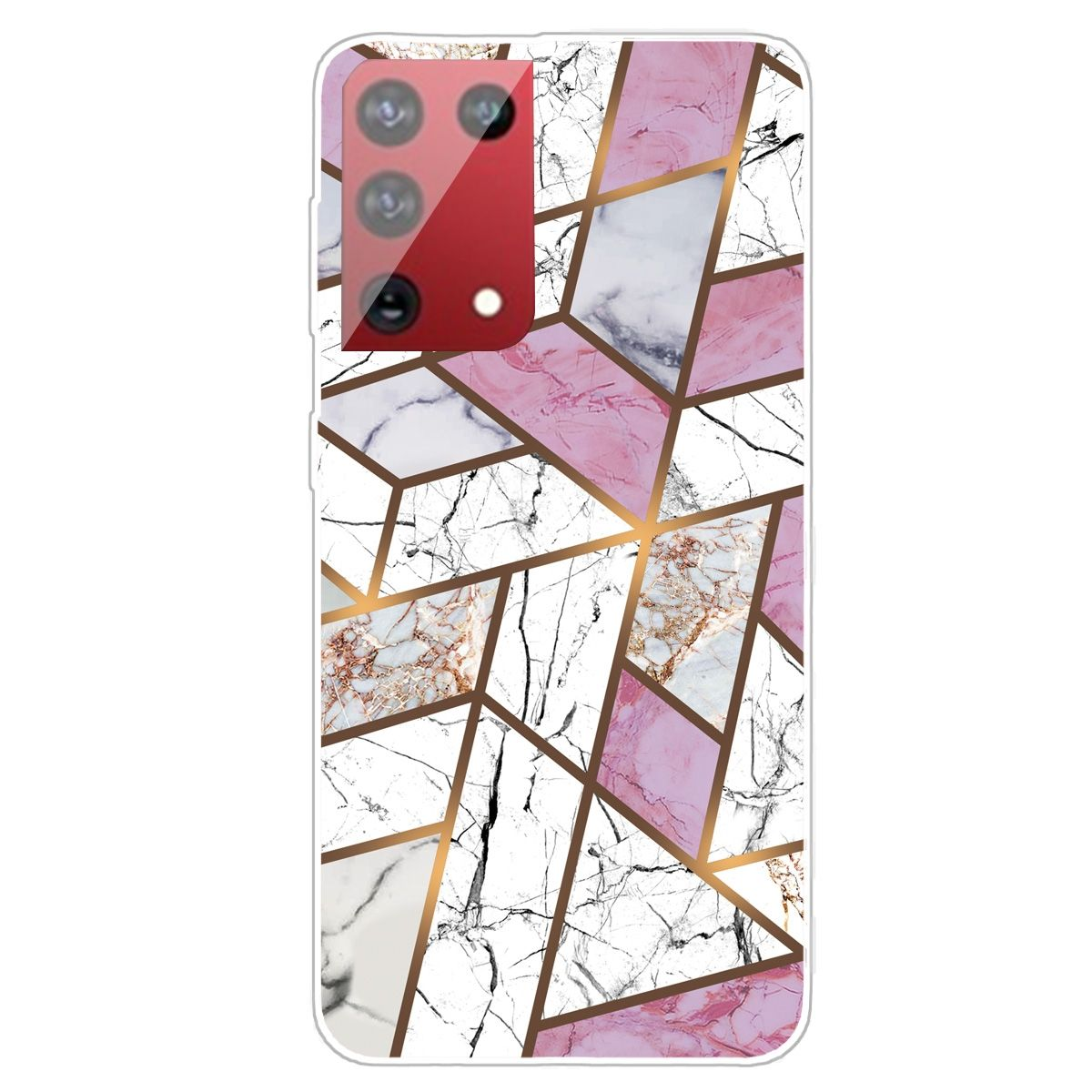 Handyhülle mit buntem geometrischem Muster. Die Kamera des Telefons ist sichtbar.
