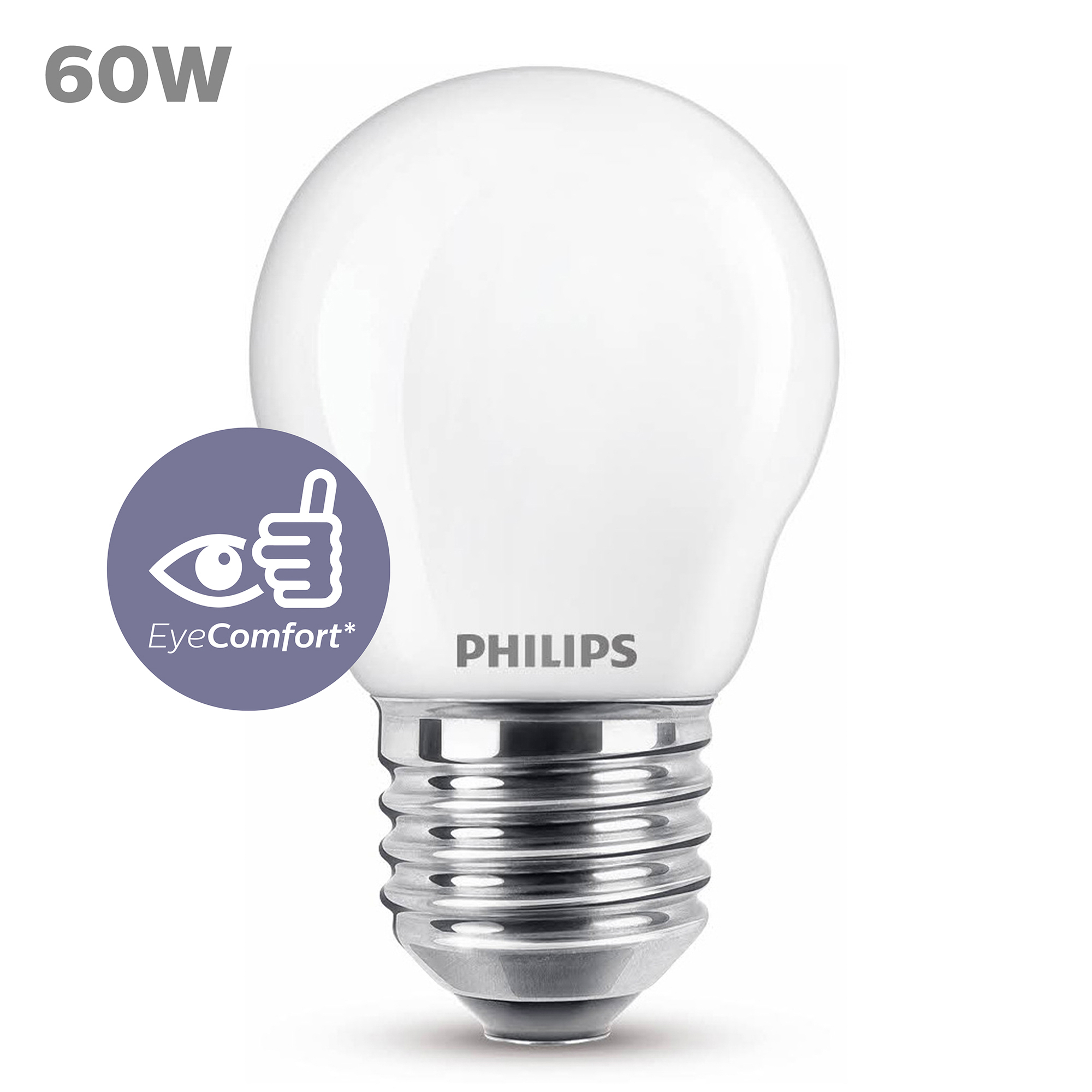 Een Philips-lamp op een witte achtergrond met een oogcomfortlogo.