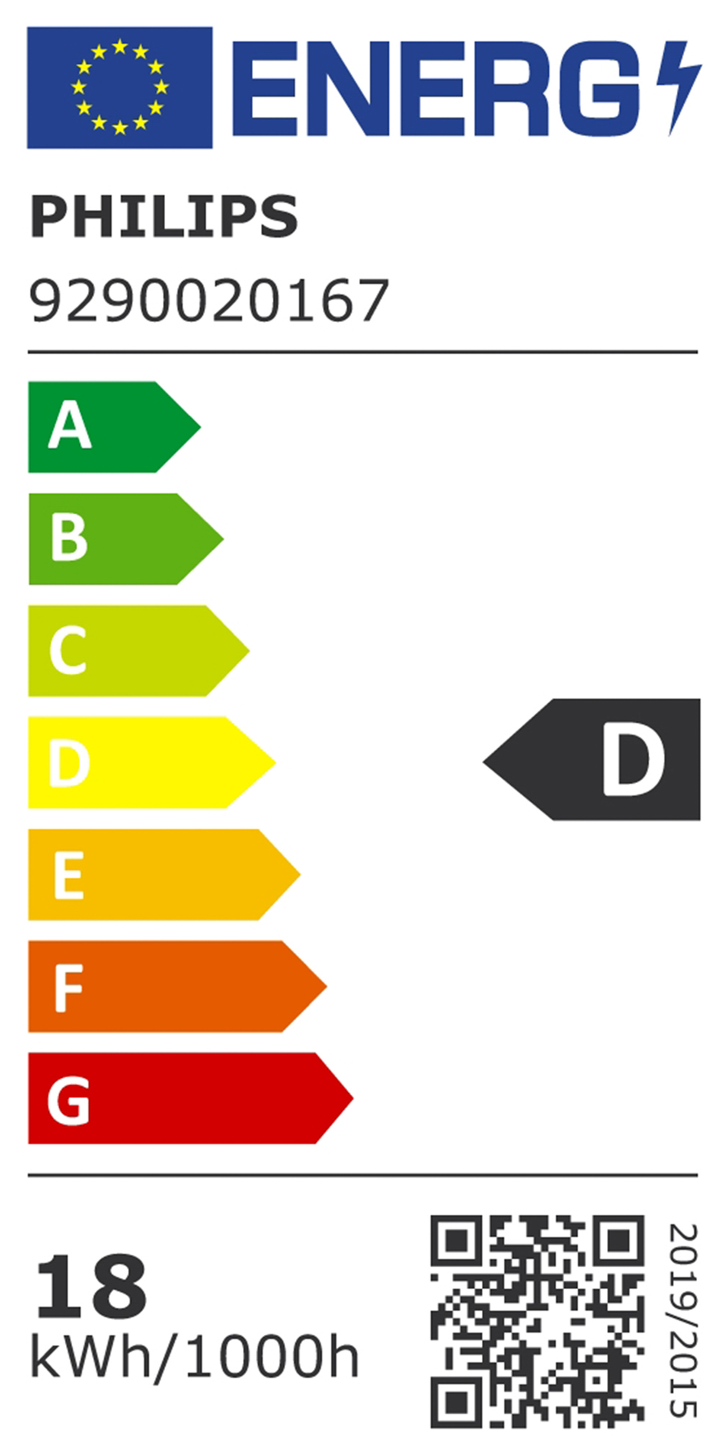 Energy label for a Philips product, showing efficiency class D.