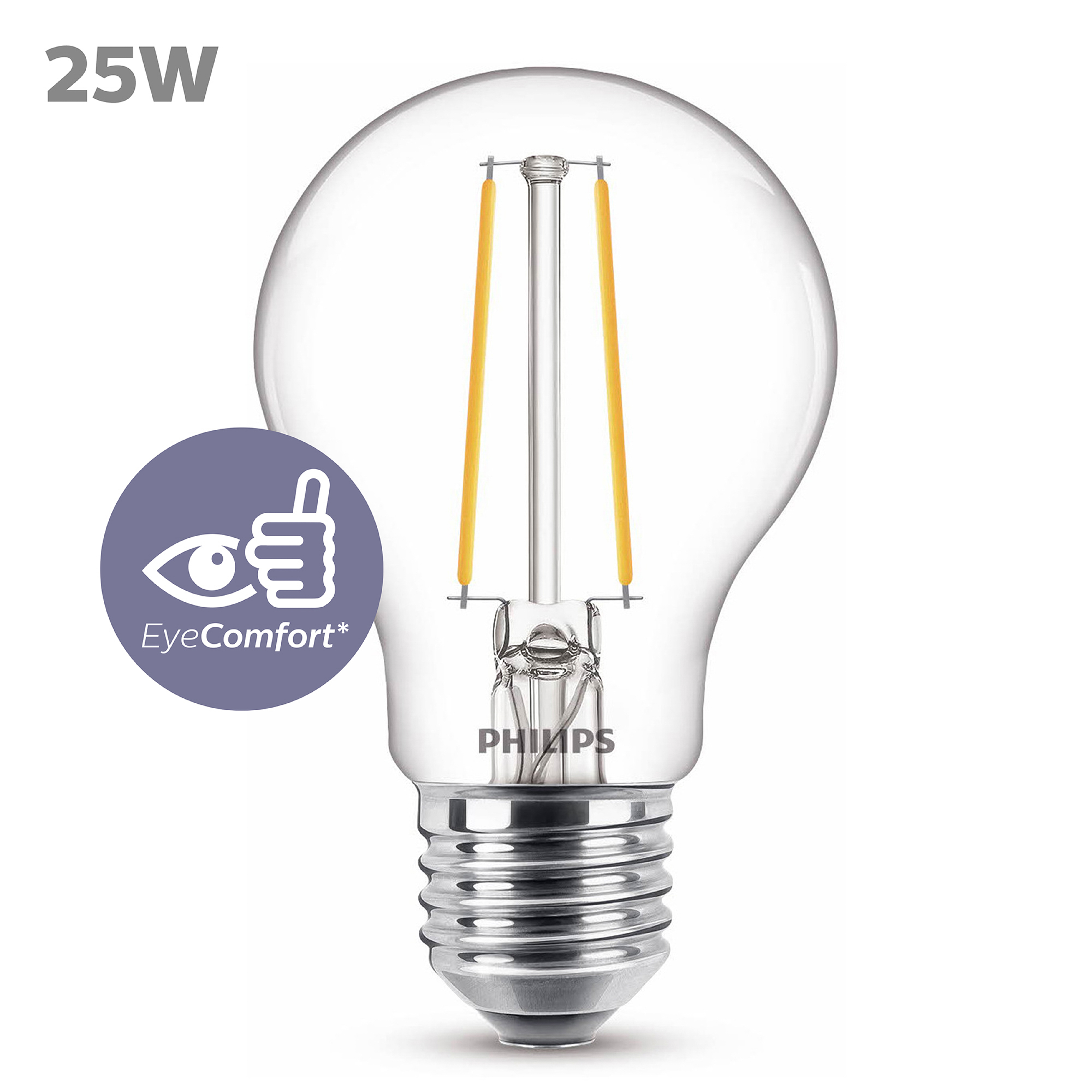 Ampoule transparente avec une étiquette de 25W et un logo EyeComfort.