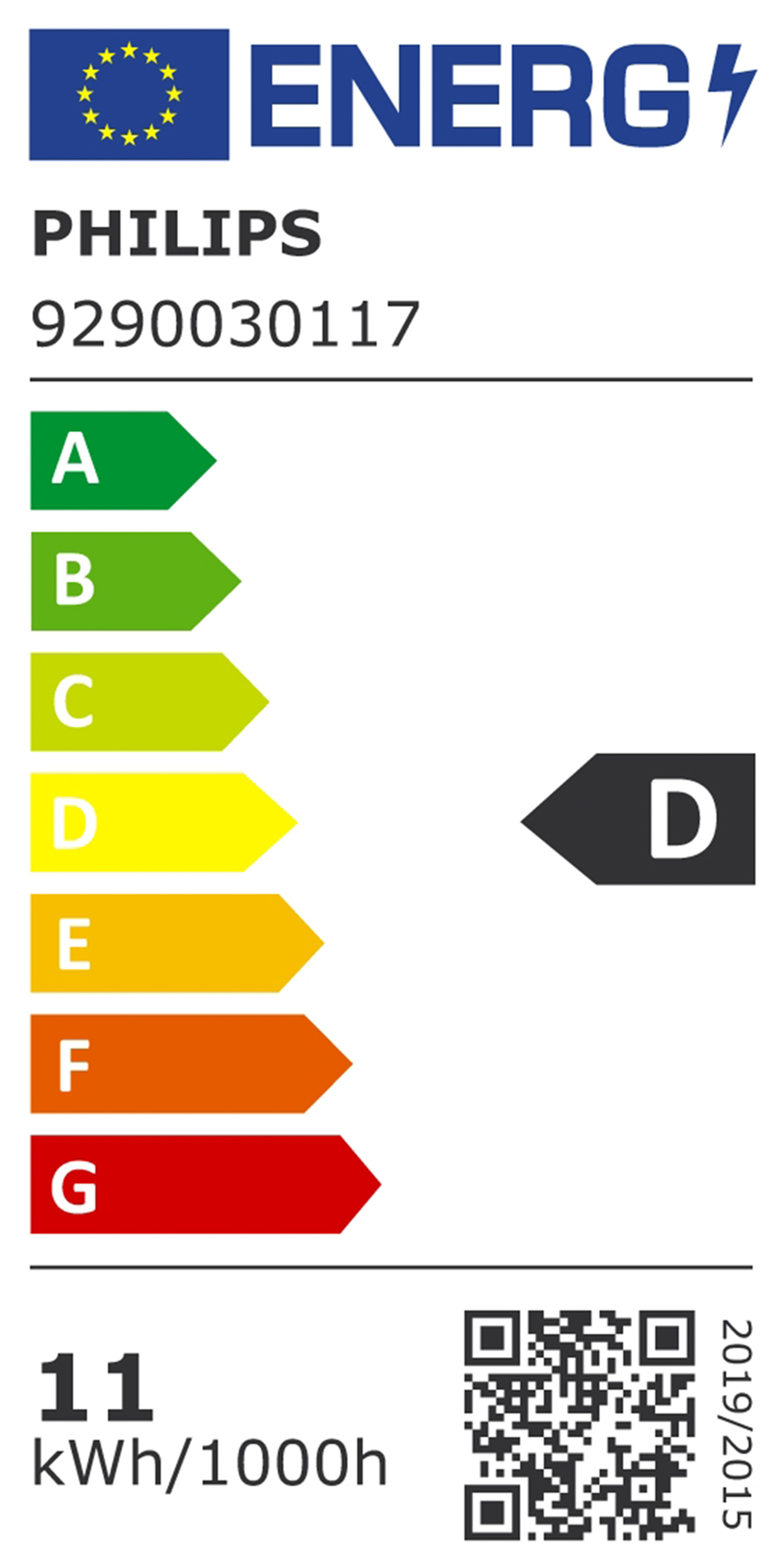 Étiquette d'efficacité énergétique. Affiche les classifications d'efficacité énergétique de A à G. Marque Philips.