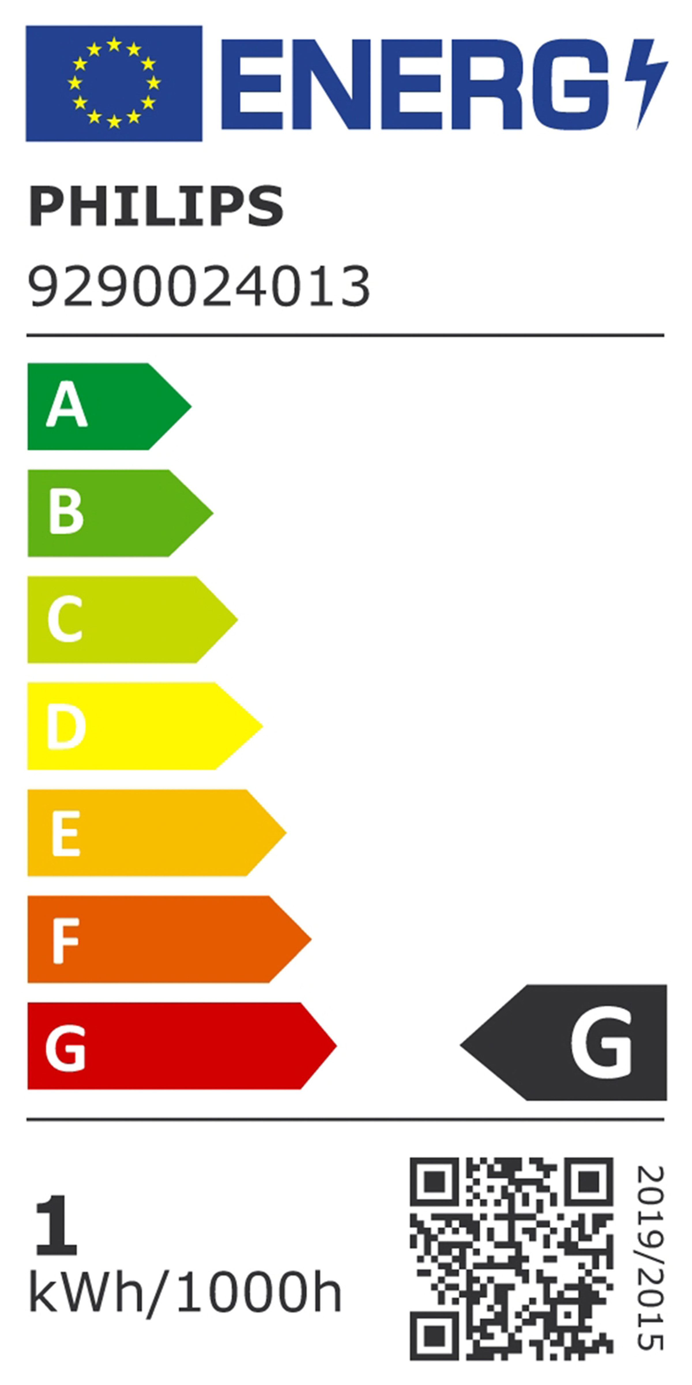 Un'etichetta energetica con sezioni di diversi colori. Mostra l'efficienza energetica di un prodotto.