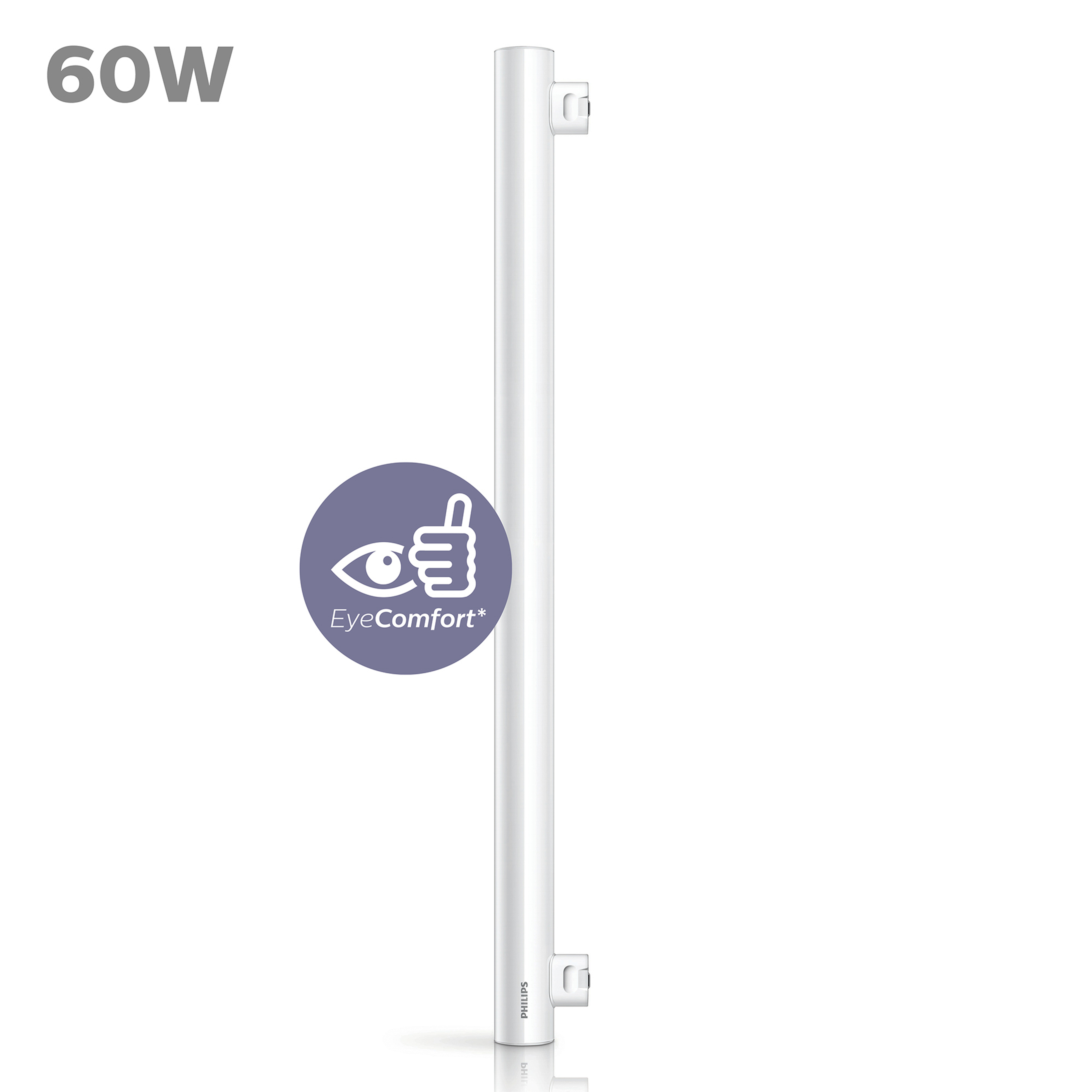 A white Philips light bar. Top reads 60W and a blue EyeComfort symbol on the left side.
