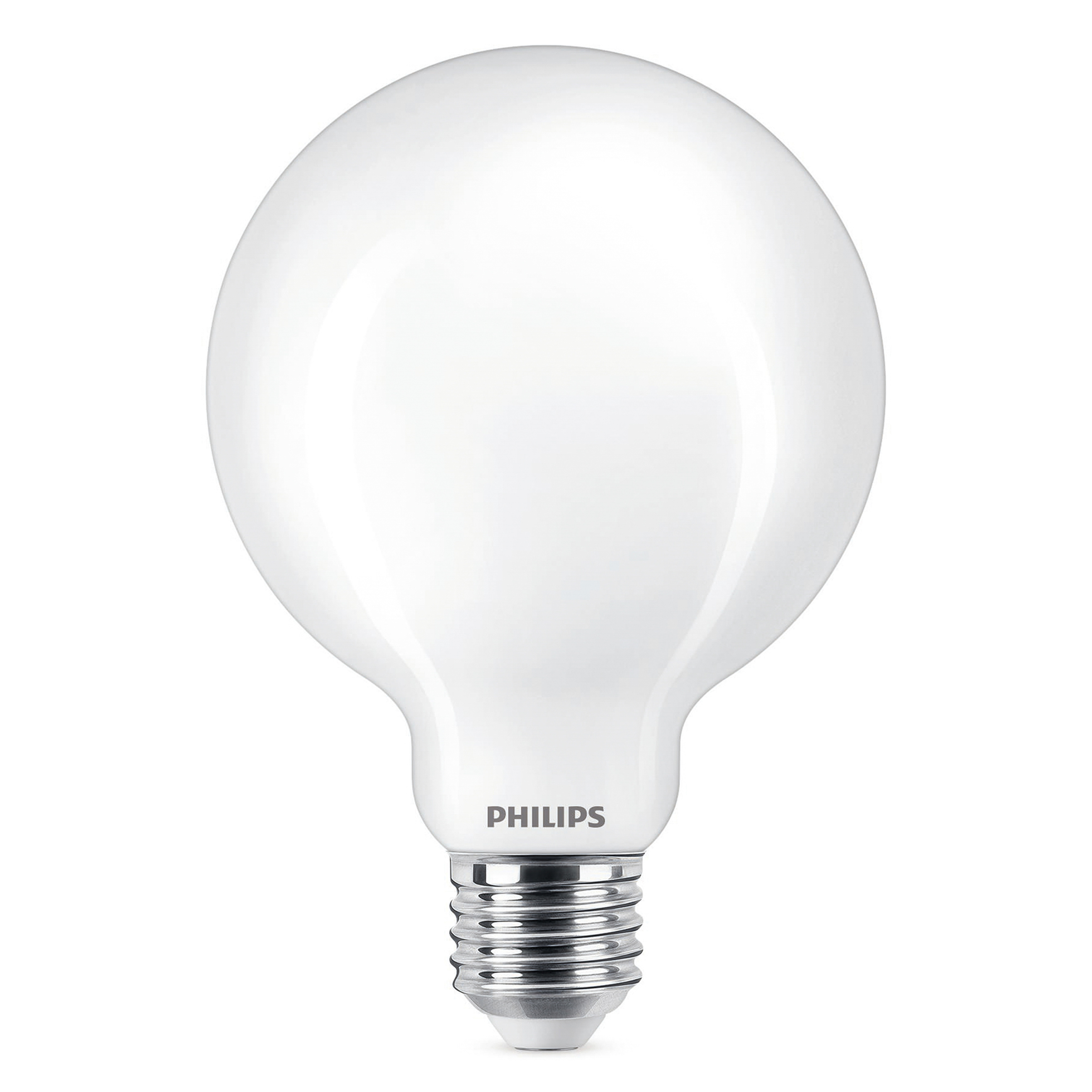 Philips LED-lamp. Grote, ronde, witte lamp met zilveren voet.