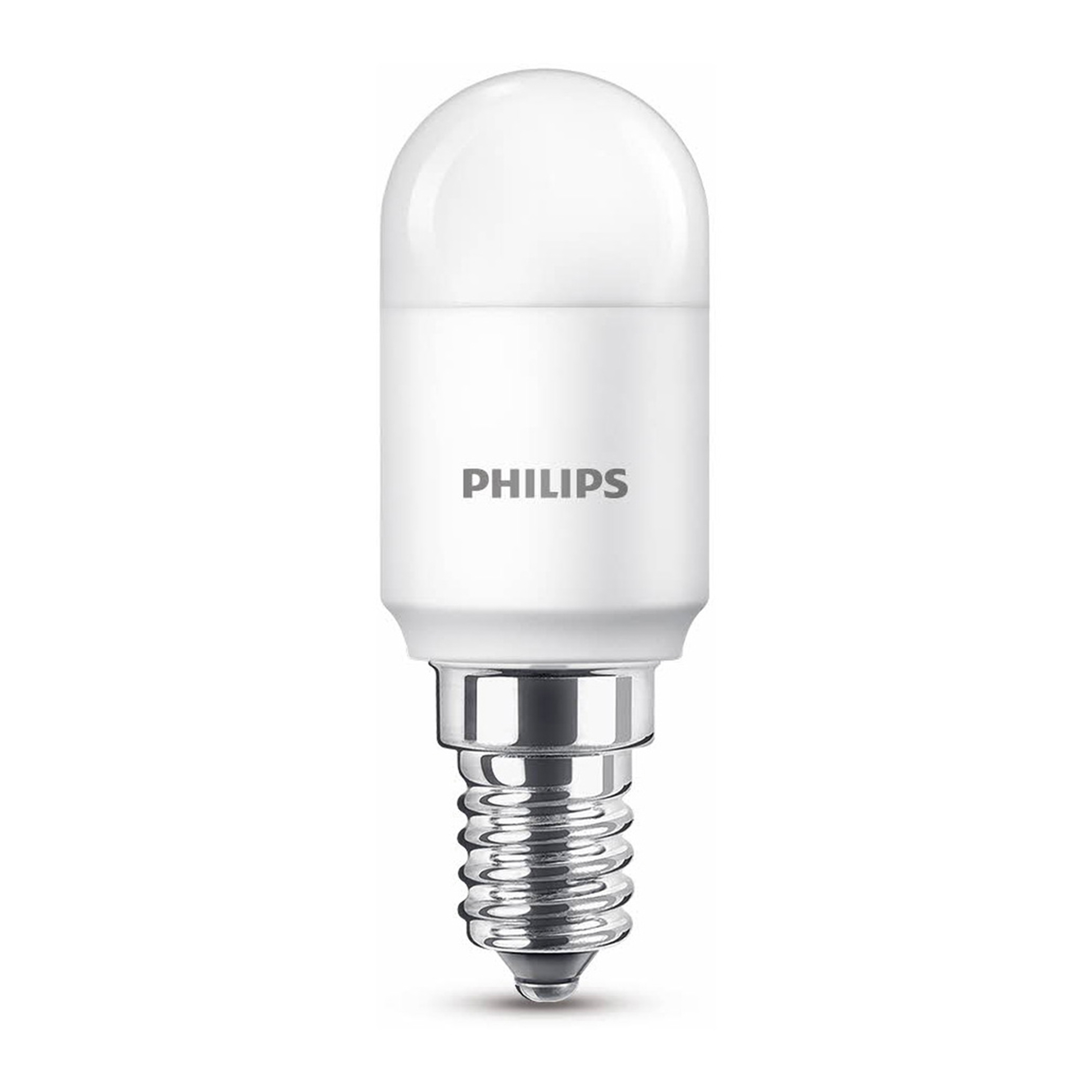 Una lampadina LED Philips bianca con il marchio sul davanti e una base argentata.
