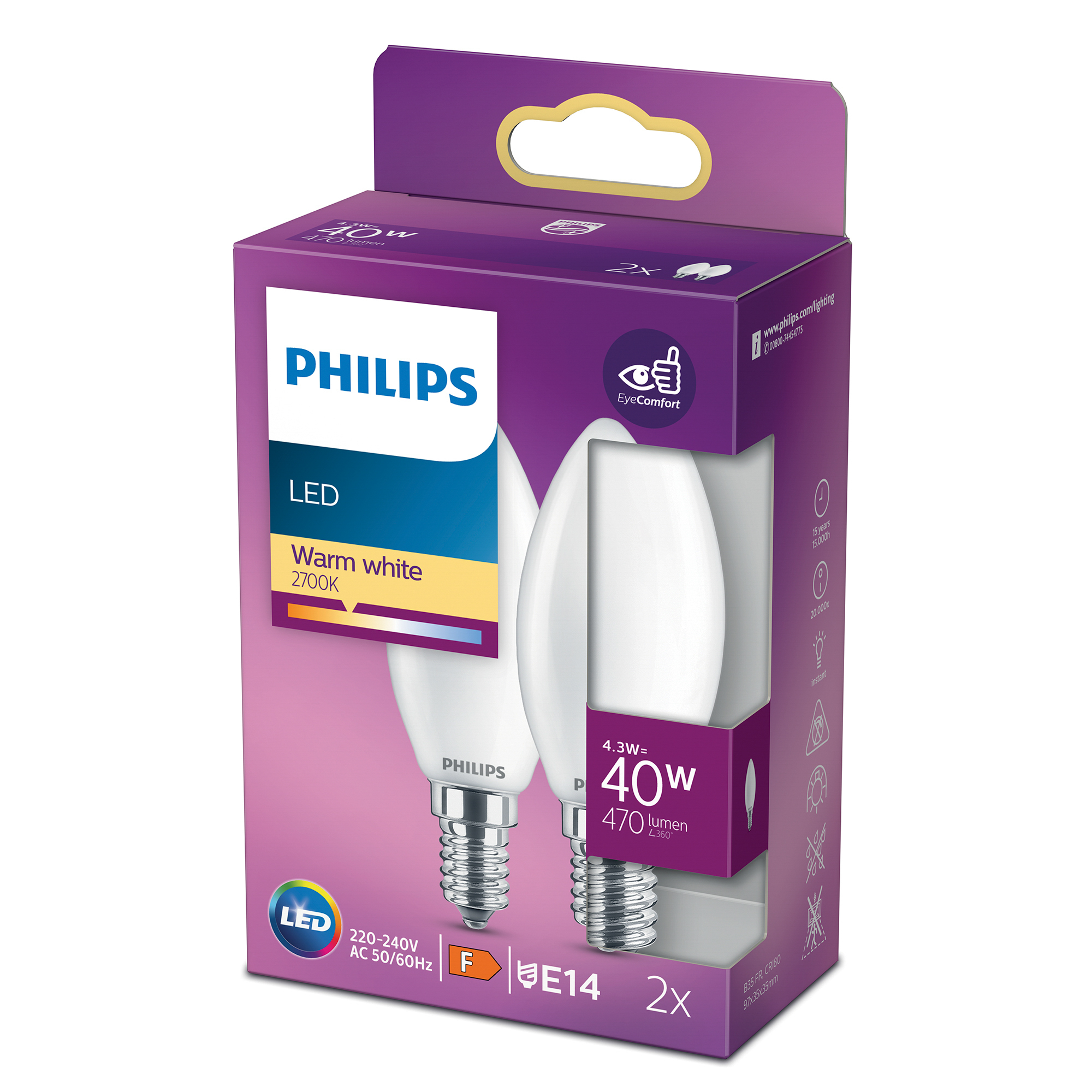 Philips LED-Glühbirnen in einer Box. Weiße Birnen, warmweißes Licht, 40W, 220-240V.