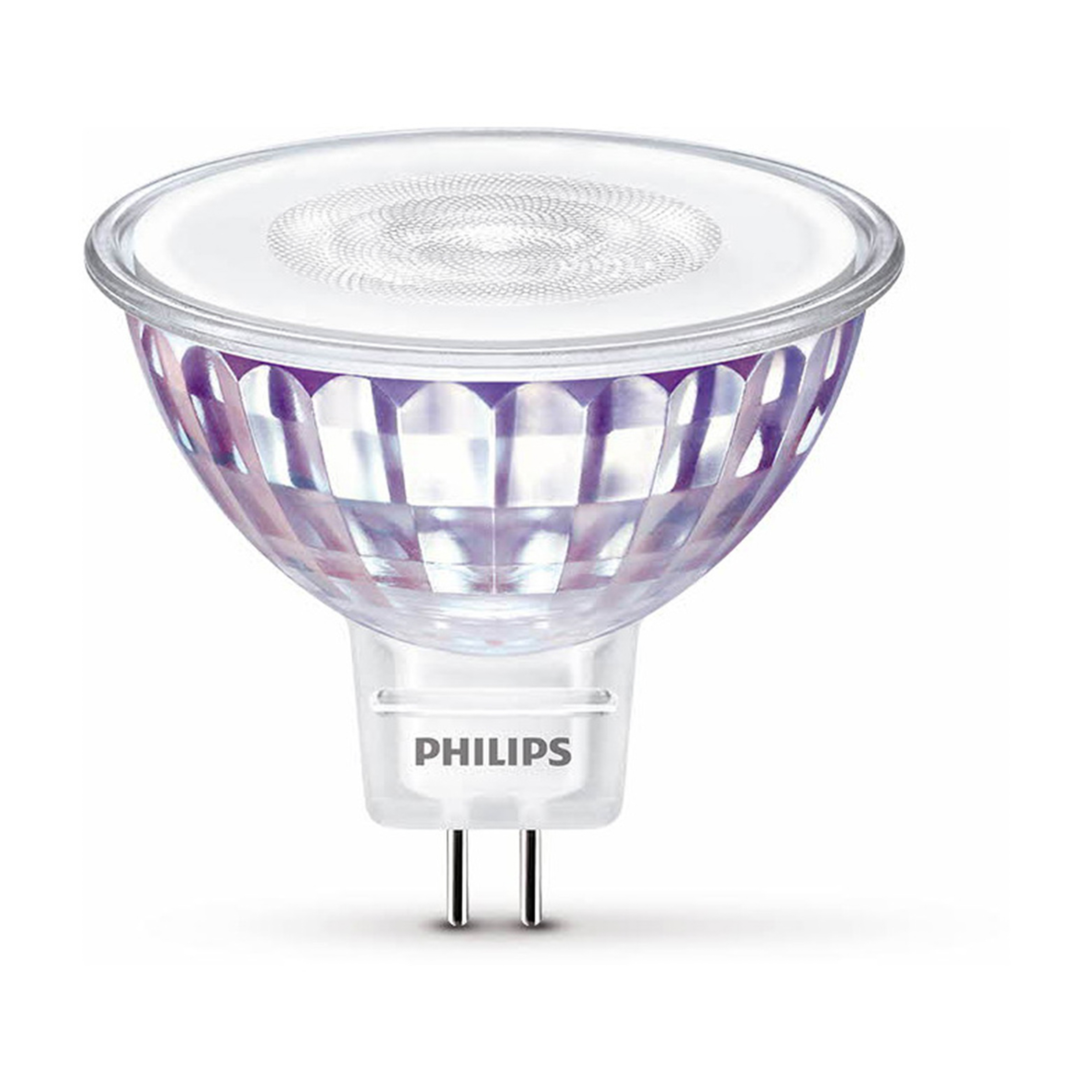 Lampadina Philips con parte superiore trasparente a cupola e base in metallo.
