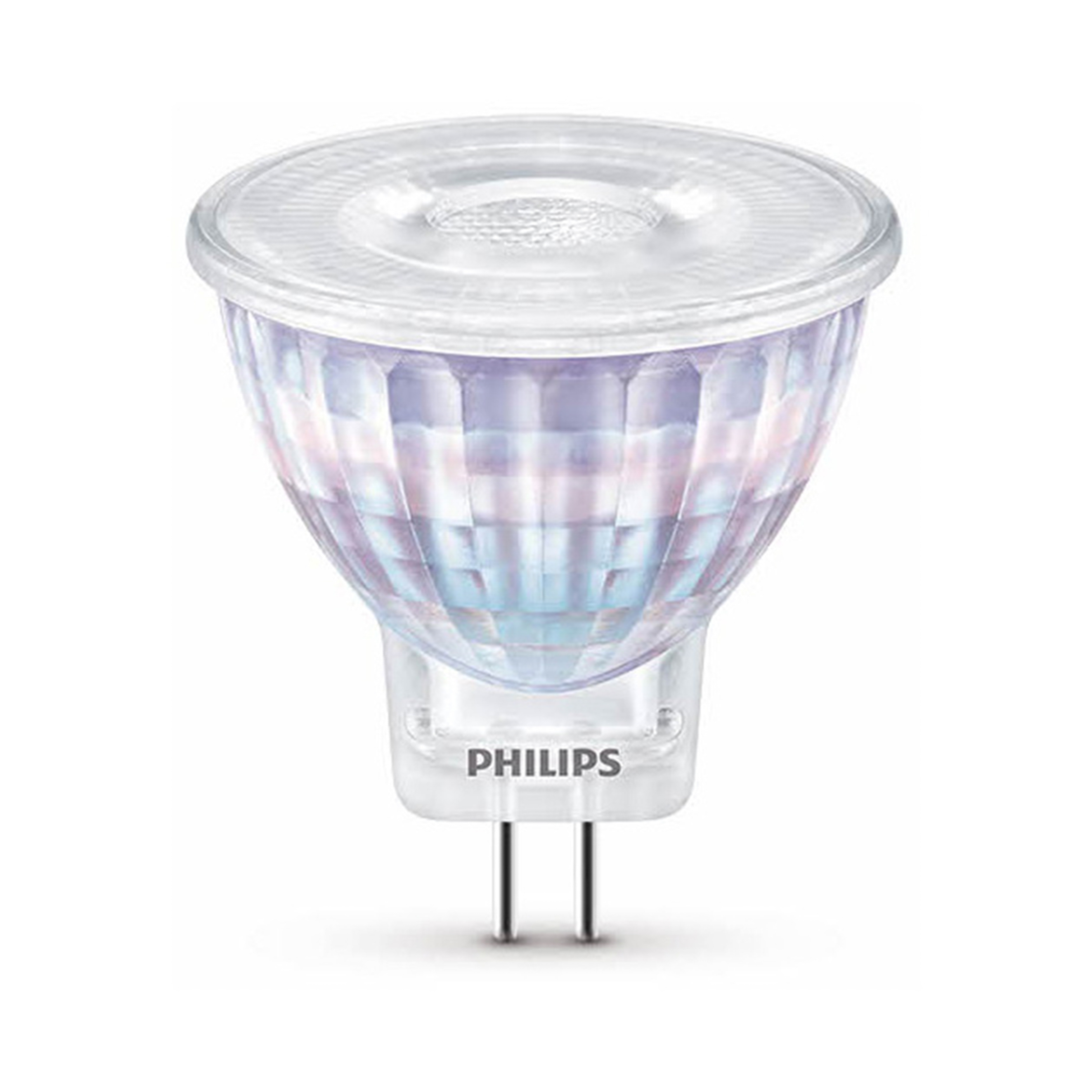 Ampoule LED Philips, blanche et transparente, sur fond blanc.