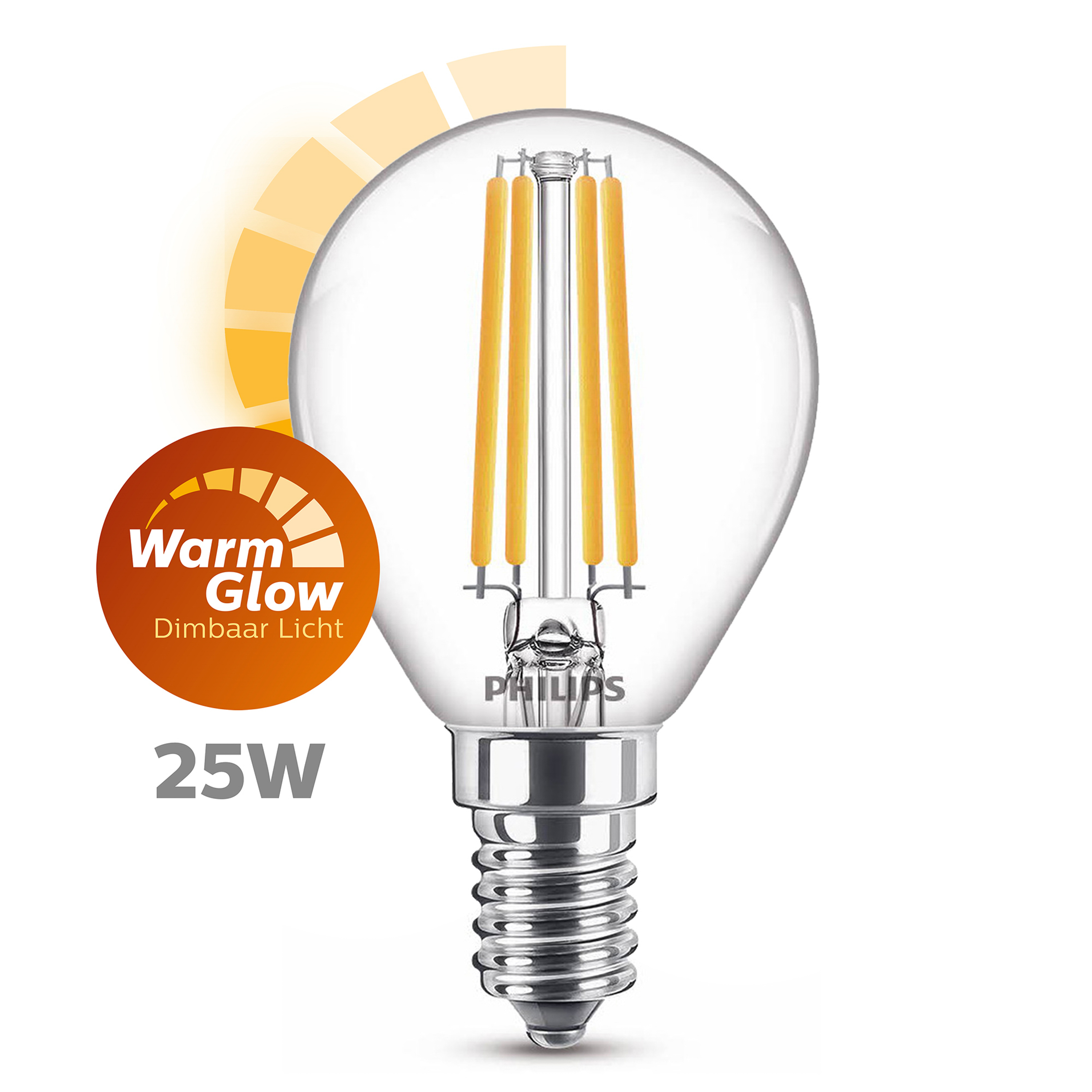 Lampadina LED Philips trasparente, 25W, luce calda, dimmerabile.