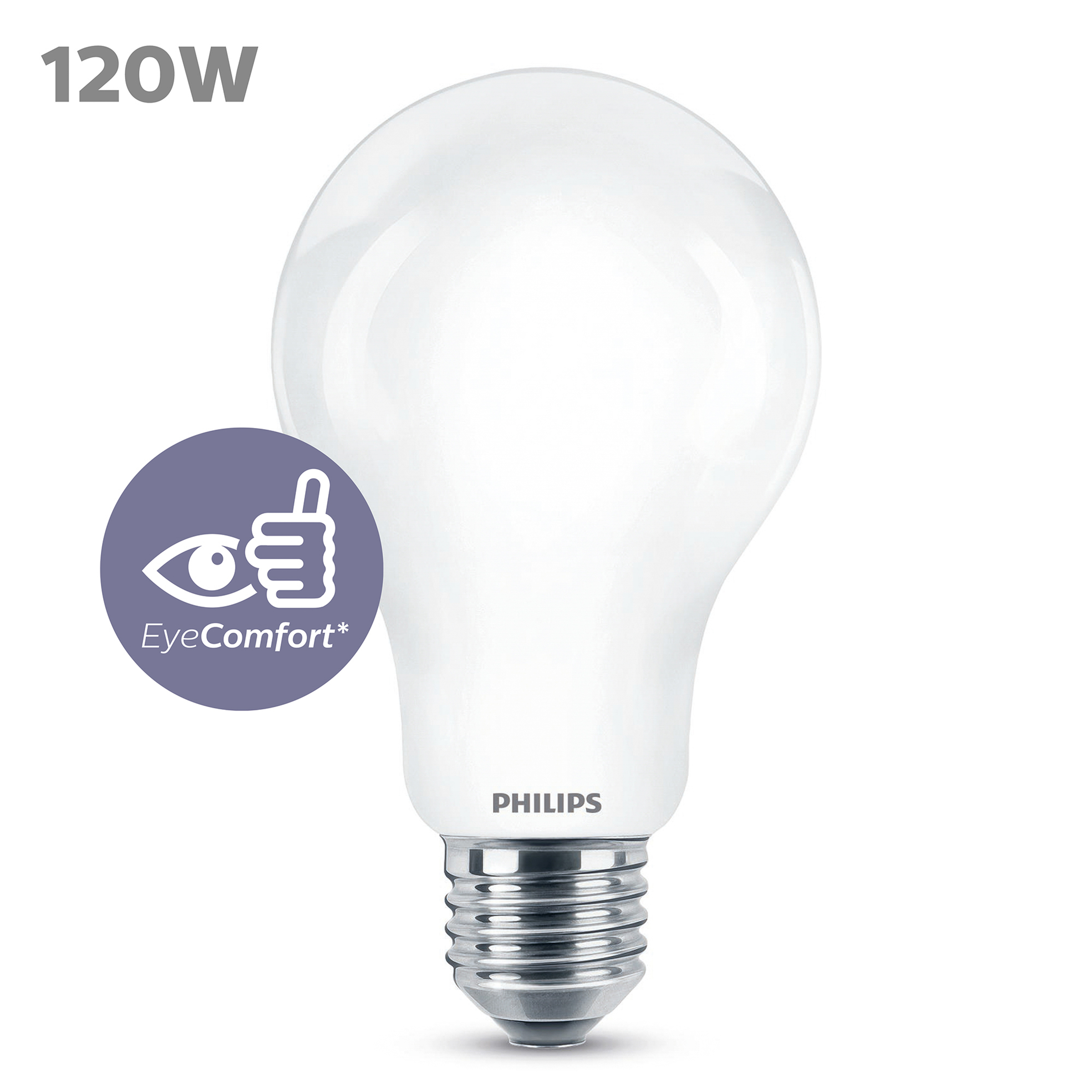 Ampoule blanche avec le logo EyeComfort et l'étiquette 120W.