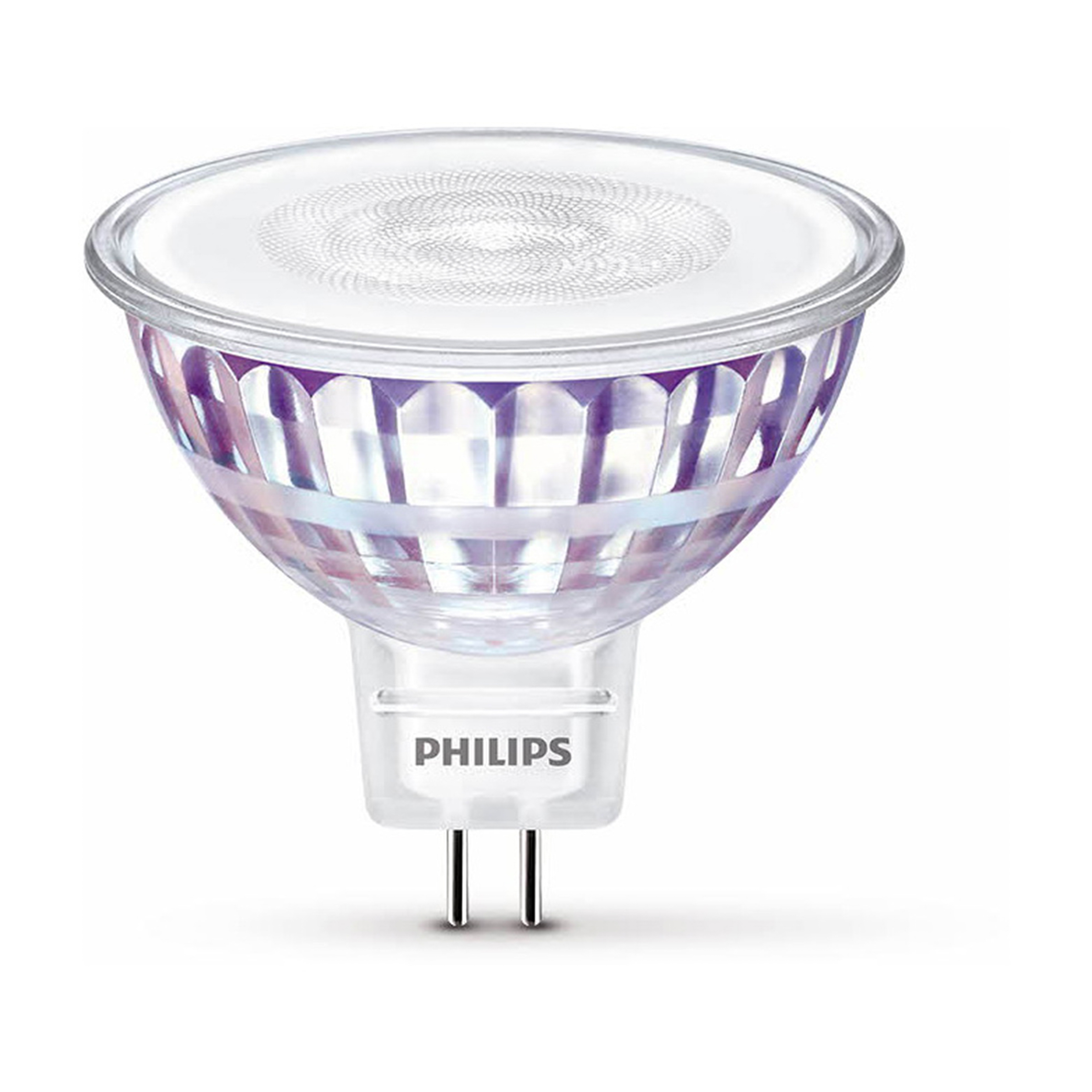 Philips-Spotlight-Glühbirne, transparent, silberne Stifte.