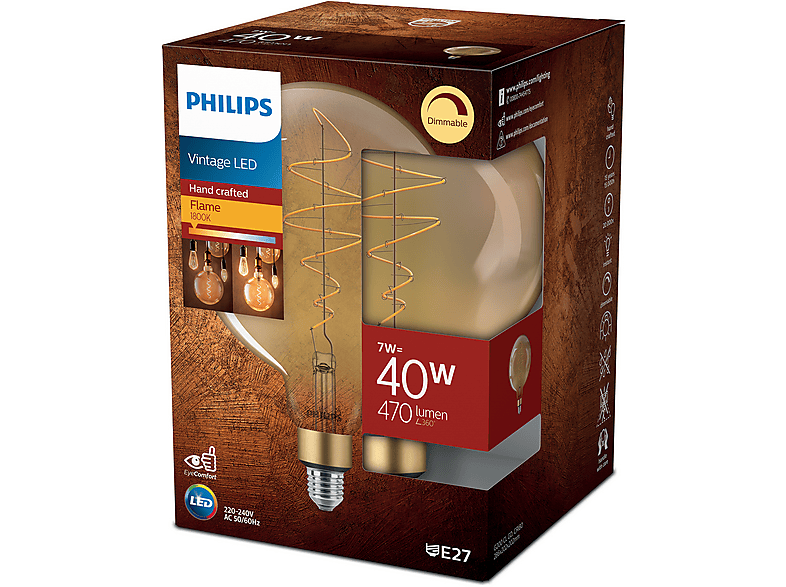 PHILIPS LED | E27 Giant Buislamp (T65) Filament Spiraal Goud 40W ...