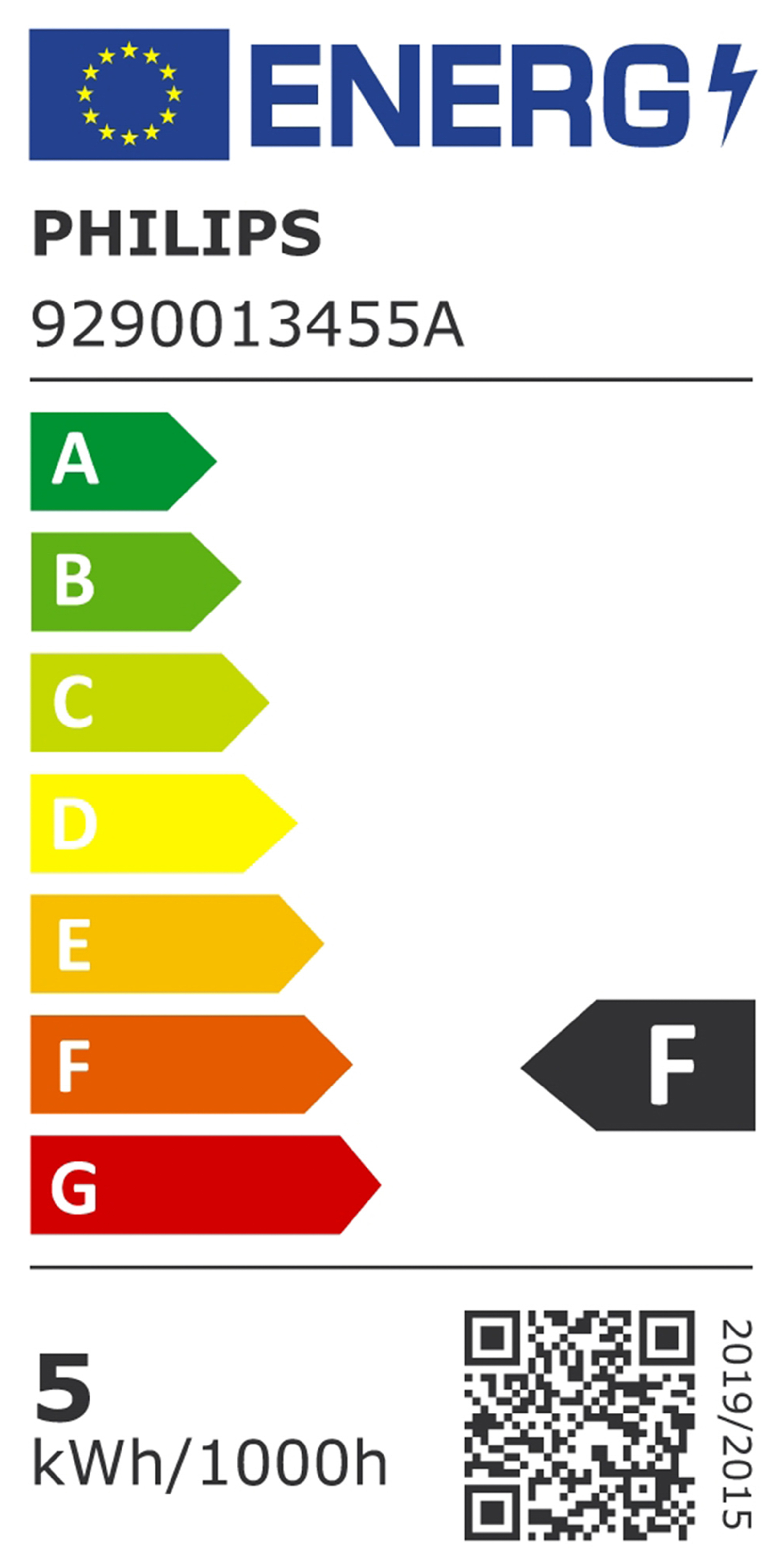 Étiquette d'efficacité énergétique avec notes de A à G et un code QR.