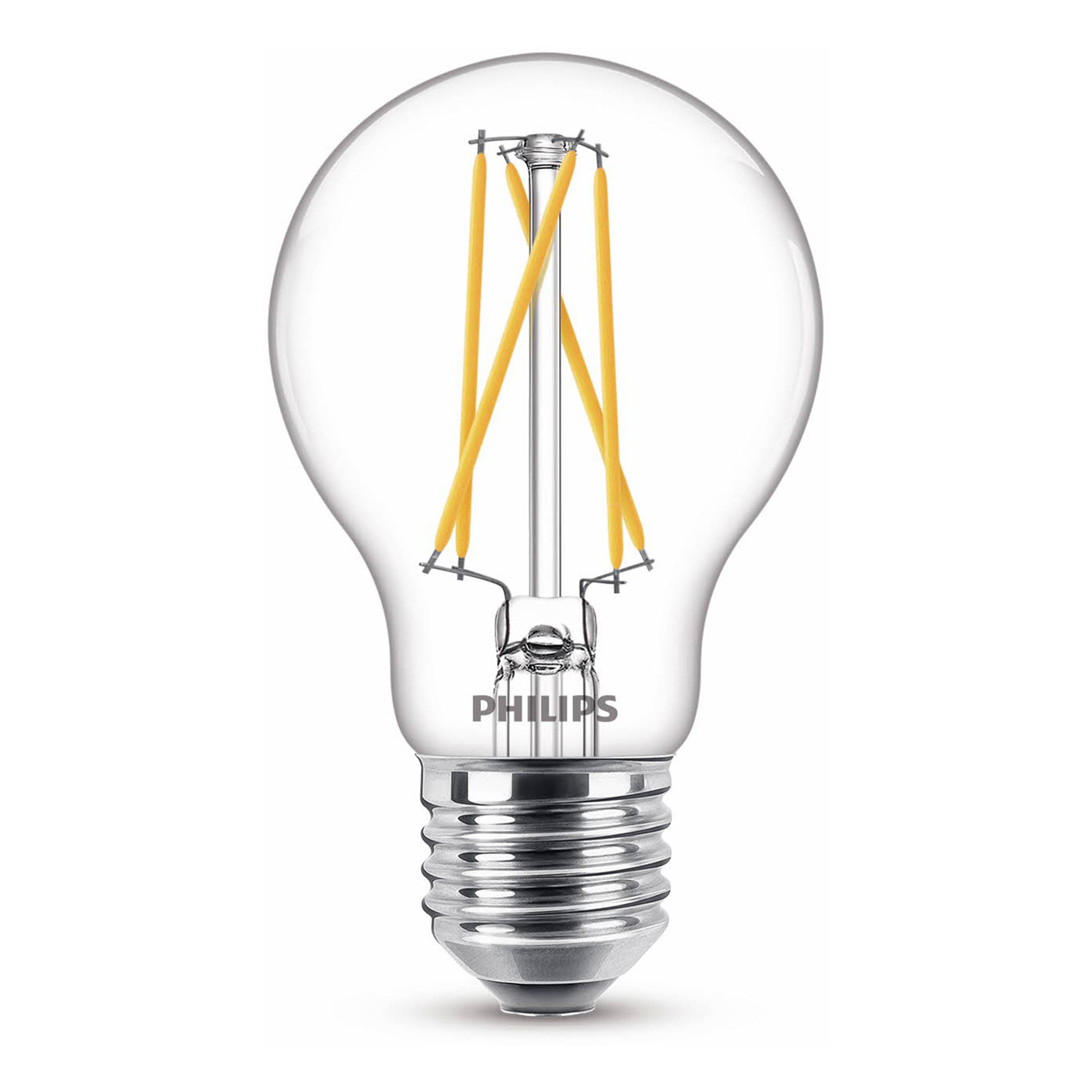 Una singola lampadina Philips con filamenti visibili.