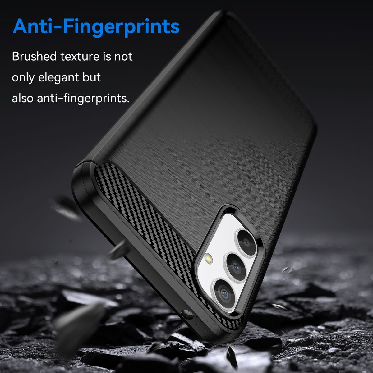 Schwarze Handyhülle, strukturiertes Design. Eine schwarze Handyhülle mit strukturiertem Design.