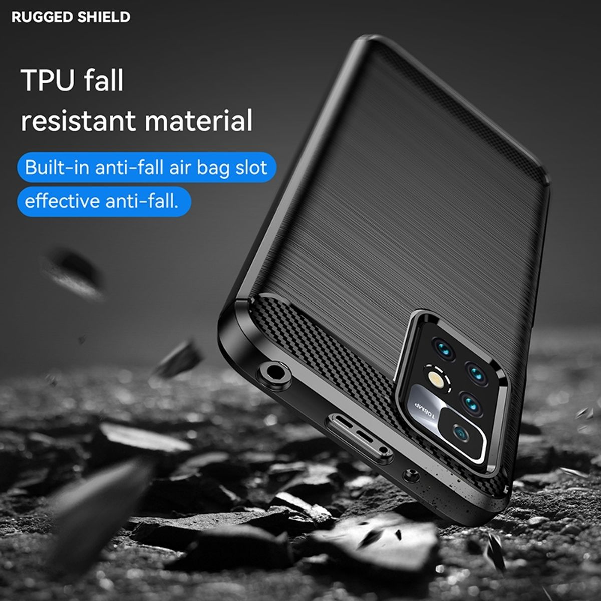 Schwarze Handyhülle mit Telefon. Es zeigt das Design und die Eigenschaften der Hülle.