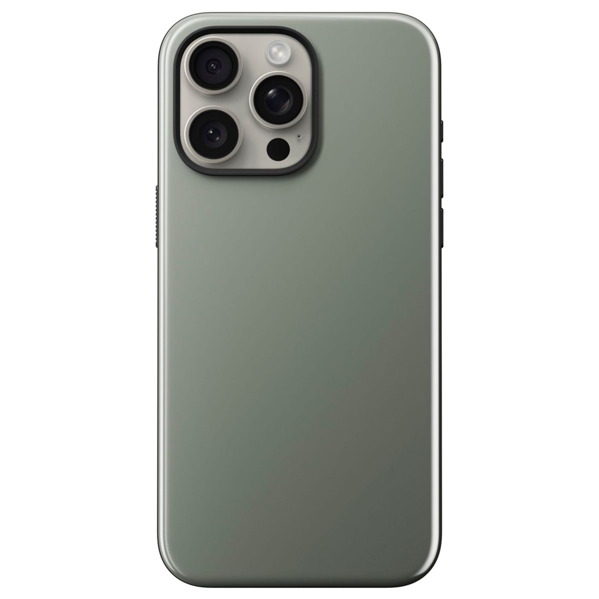 Grüne Handyhülle mit Kamera. Minimalistisches Design und glatte Oberfläche.