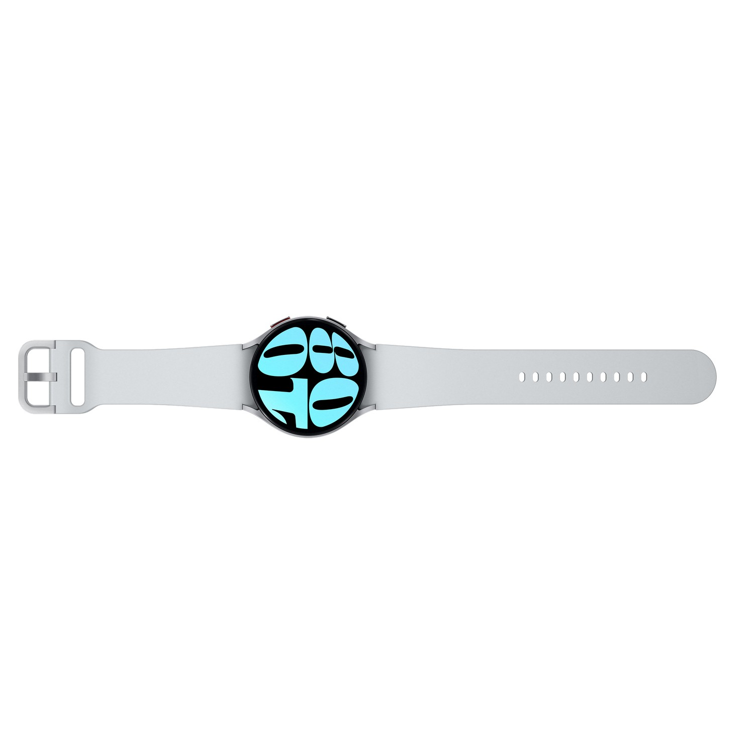 Uno smartwatch grigio con cinturino grigio chiaro.