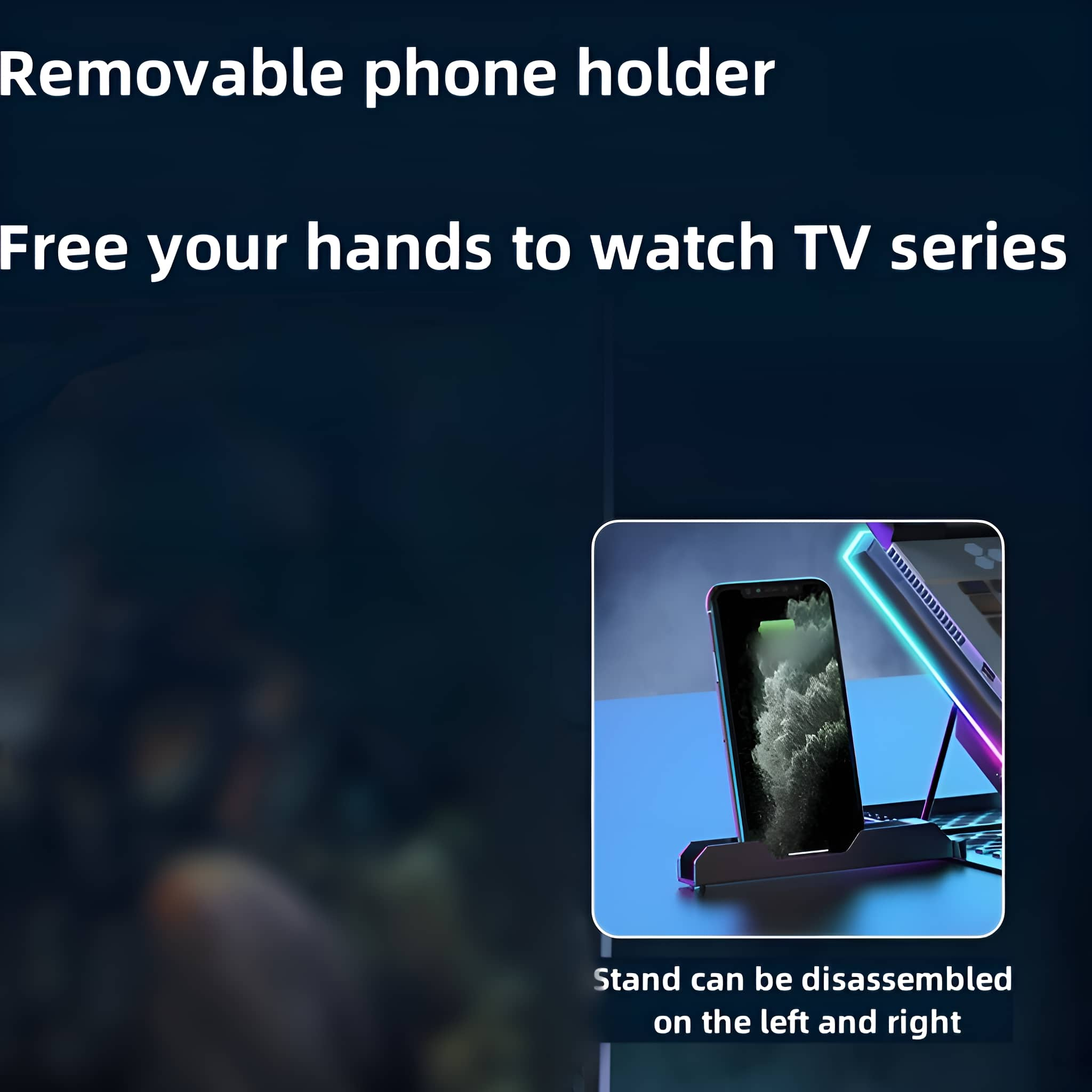 Telefon auf einem Ständer, um Fernsehserien anzusehen. Ständer kann zur Bequemlichkeit zerlegt werden.