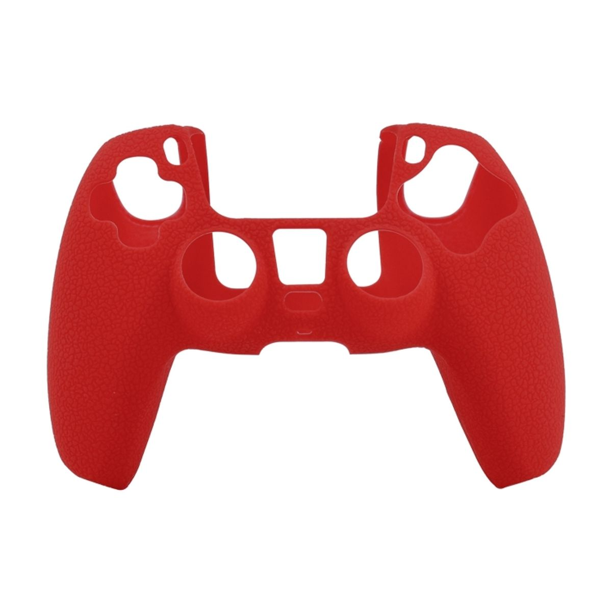 Rote PS5-Controller-Abdeckung. Die Abdeckung ist strukturiert und hat ein Aussparungsdesign.