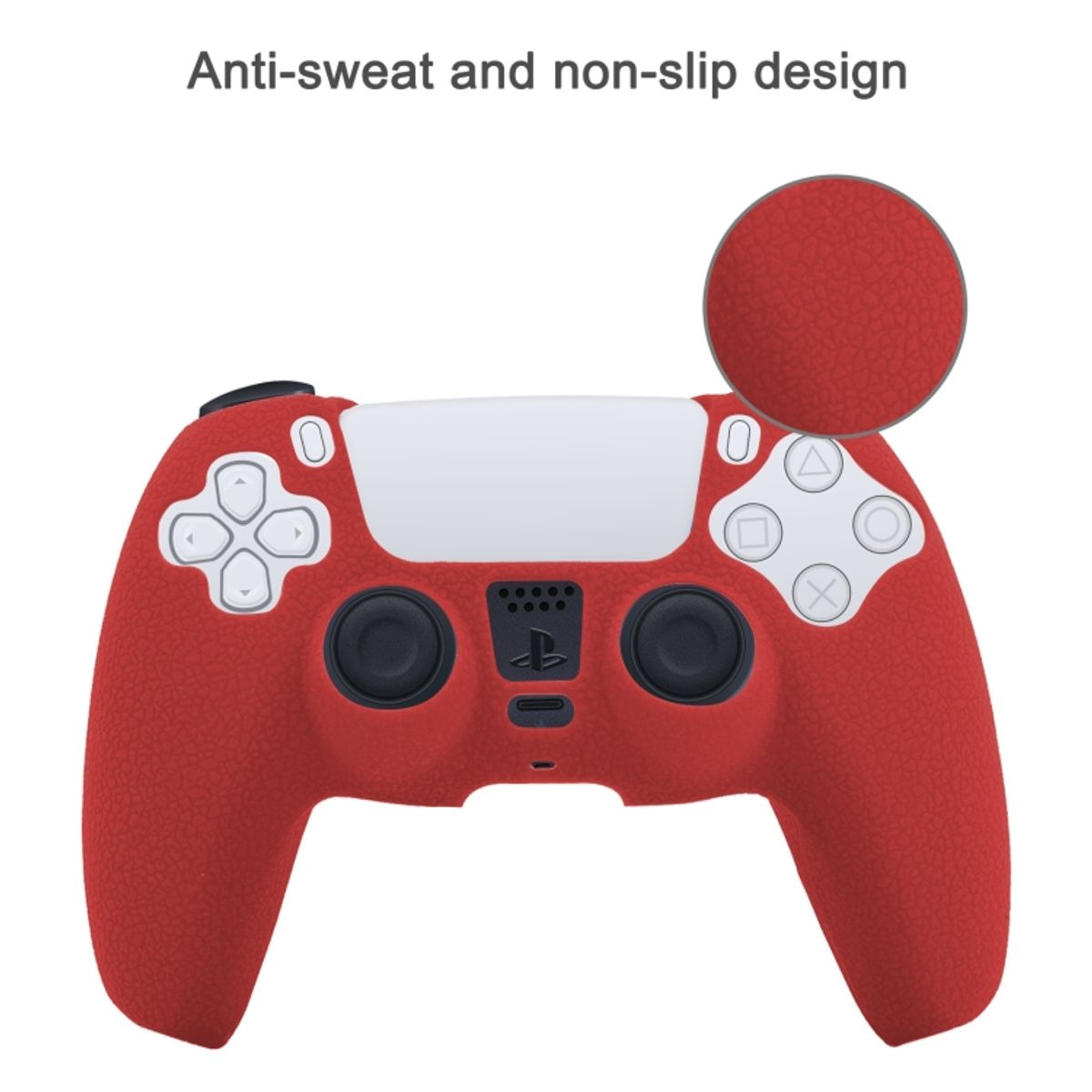Roter Controller-Skin auf weißem Hintergrund. Das Design umfasst eine strukturierte Oberfläche und eine runde Oberseite.