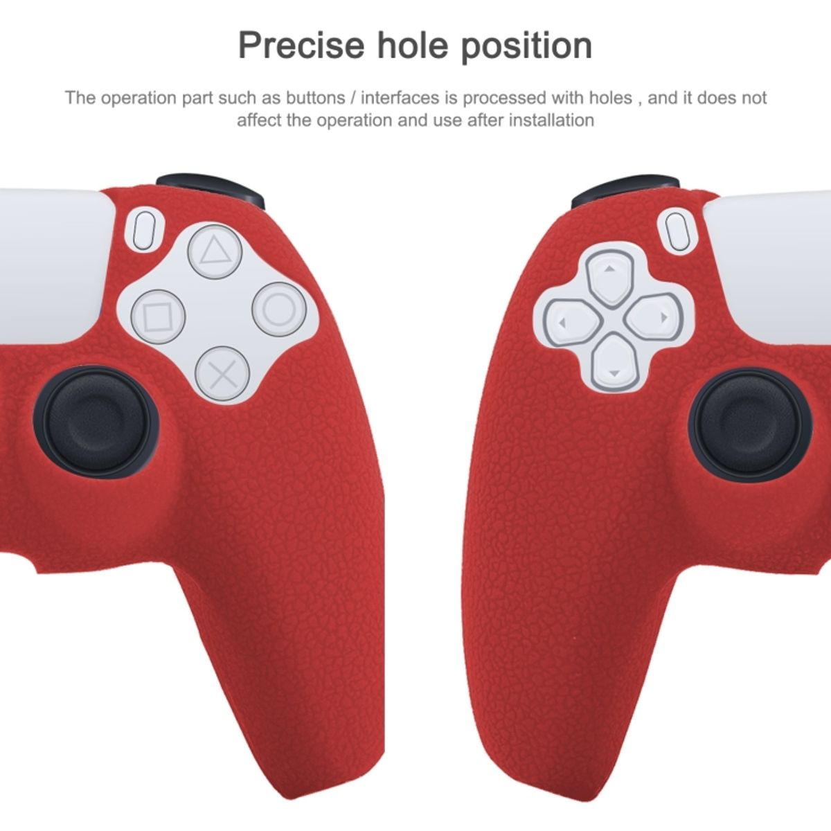 Rote Controller-Abdeckungen zeigen Knopflöcher. Präzise Lochplatzierung.