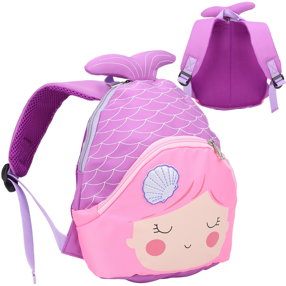 Rucksack im Meerjungfrauen-Design mit einer Muschel und einem Meerjungfrauen-Design. Mit Flosse.