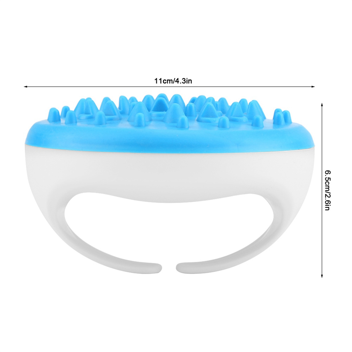 Ein blau-weißes Massagegerät mit Ringgriff und strukturierter Oberfläche.