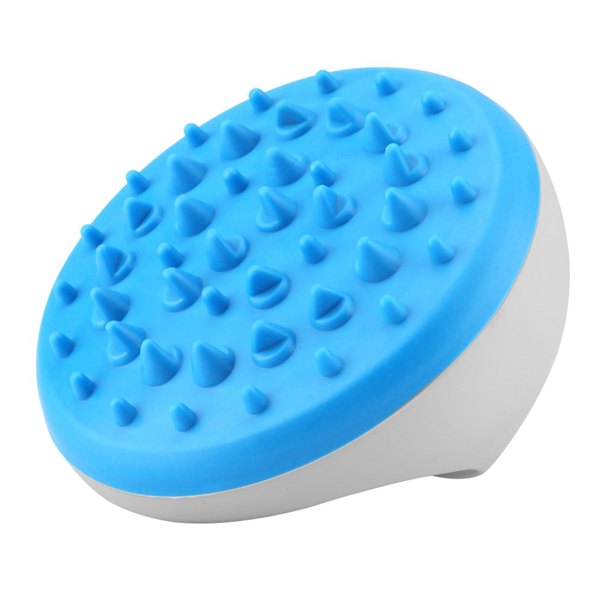 Massagegerät mit blauer, strukturierter Oberfläche und weißem Sockel.