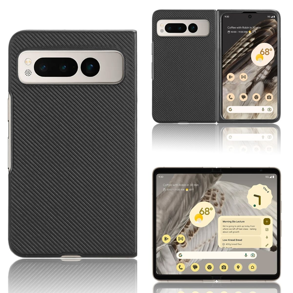 Handyhülle mit Telefon darin, in verschiedenen Positionen, zeigt den Bildschirm.